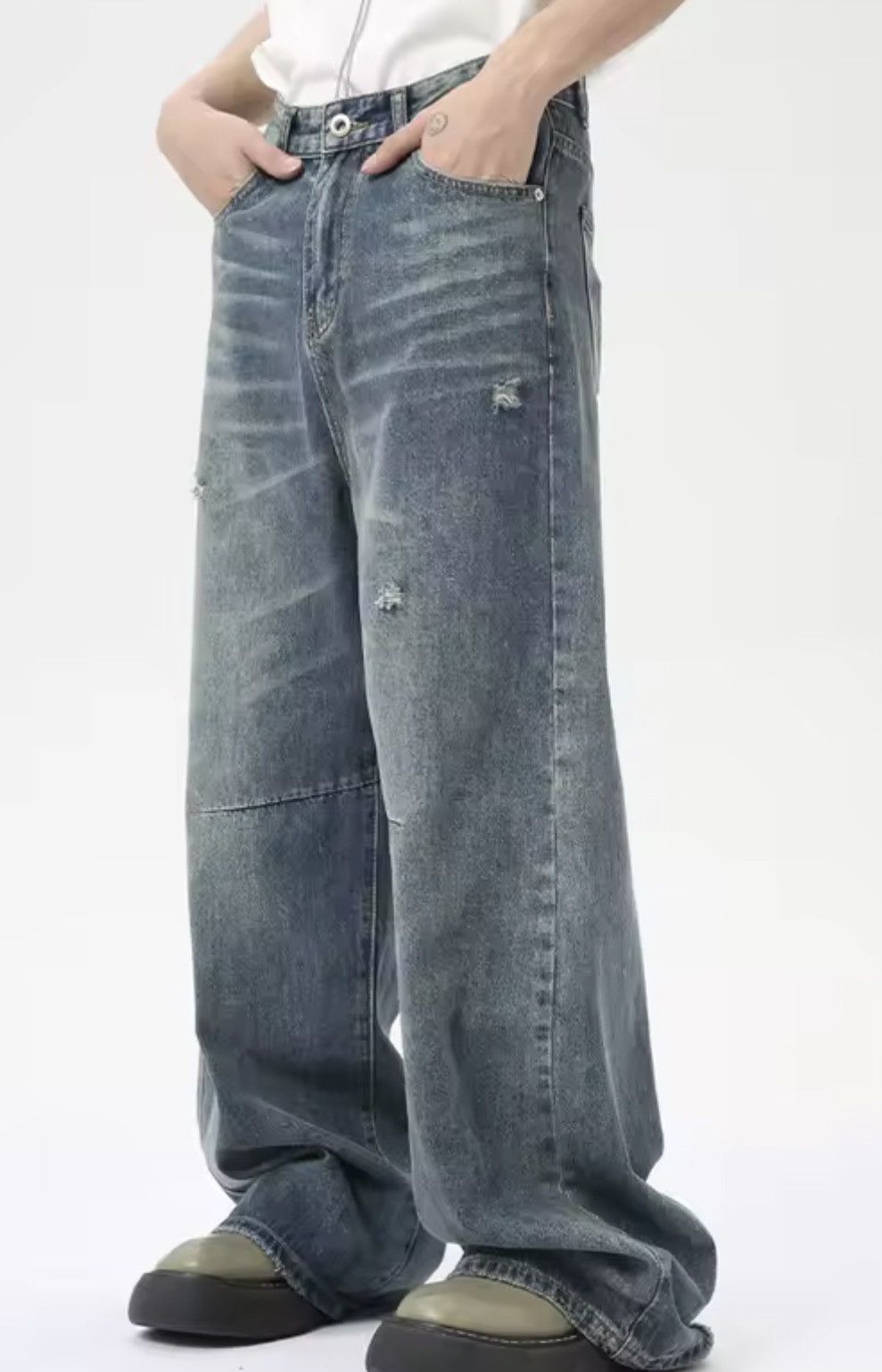 Japanese Brand DISTRESSED DENIM JEANS - Y2K ARCHIVE WIDE LEG PANTS Size US 30 / EU 46 - 10 Thumbnail
