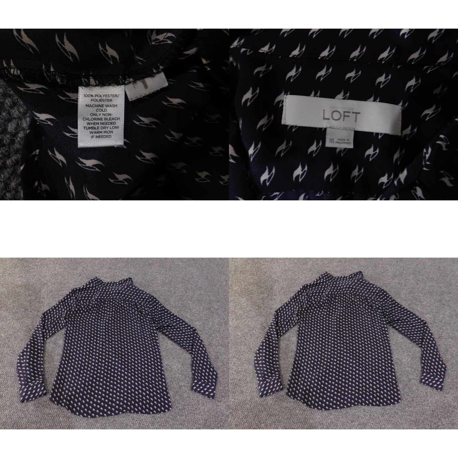 Loft VINTAGE LOFT Button-Up Shirt Womens XS Blue Geometric Print Long Sleeve Polyester Basic Size XS / US 0-2 / IT 36-38 - 8 Thumbnail
