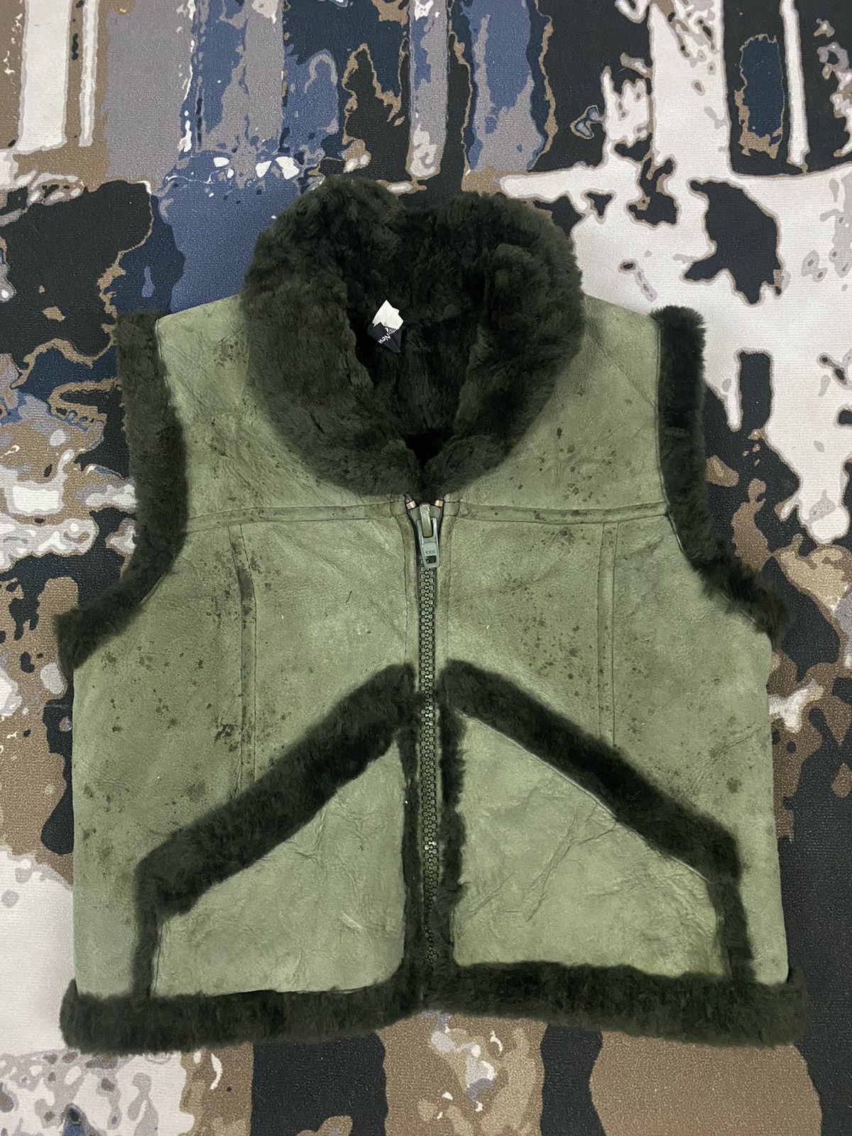 Image of Mink Fur Coat x Vintage Vest Double Face Suede Mink Fur in Green, Men's (Size Small)