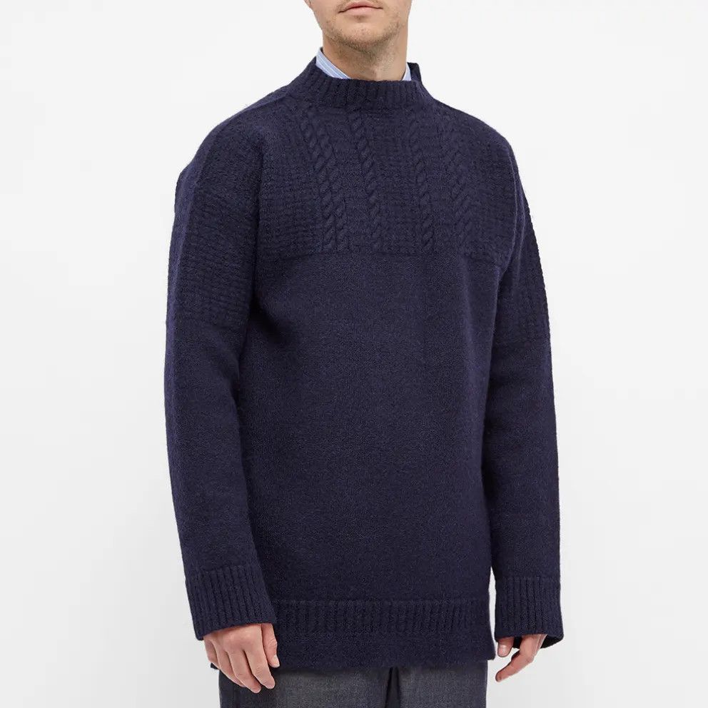 Maison Margiela o1tko11224 Mock-Neck Distressed Sweater in Navy Size US L / EU 52-54 / 3 - 4 Thumbnail