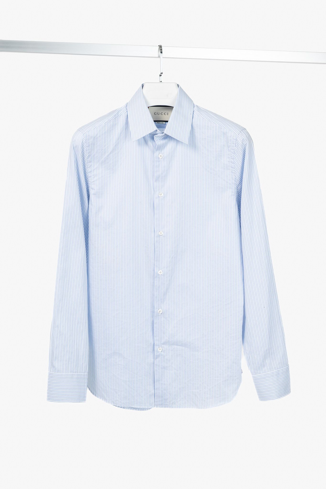 Gucci Gucci Blue & White Striped Cotton-Poplin Buttoned Shirt Size US M / EU 48-50 / 2 - 1 Thumbnail