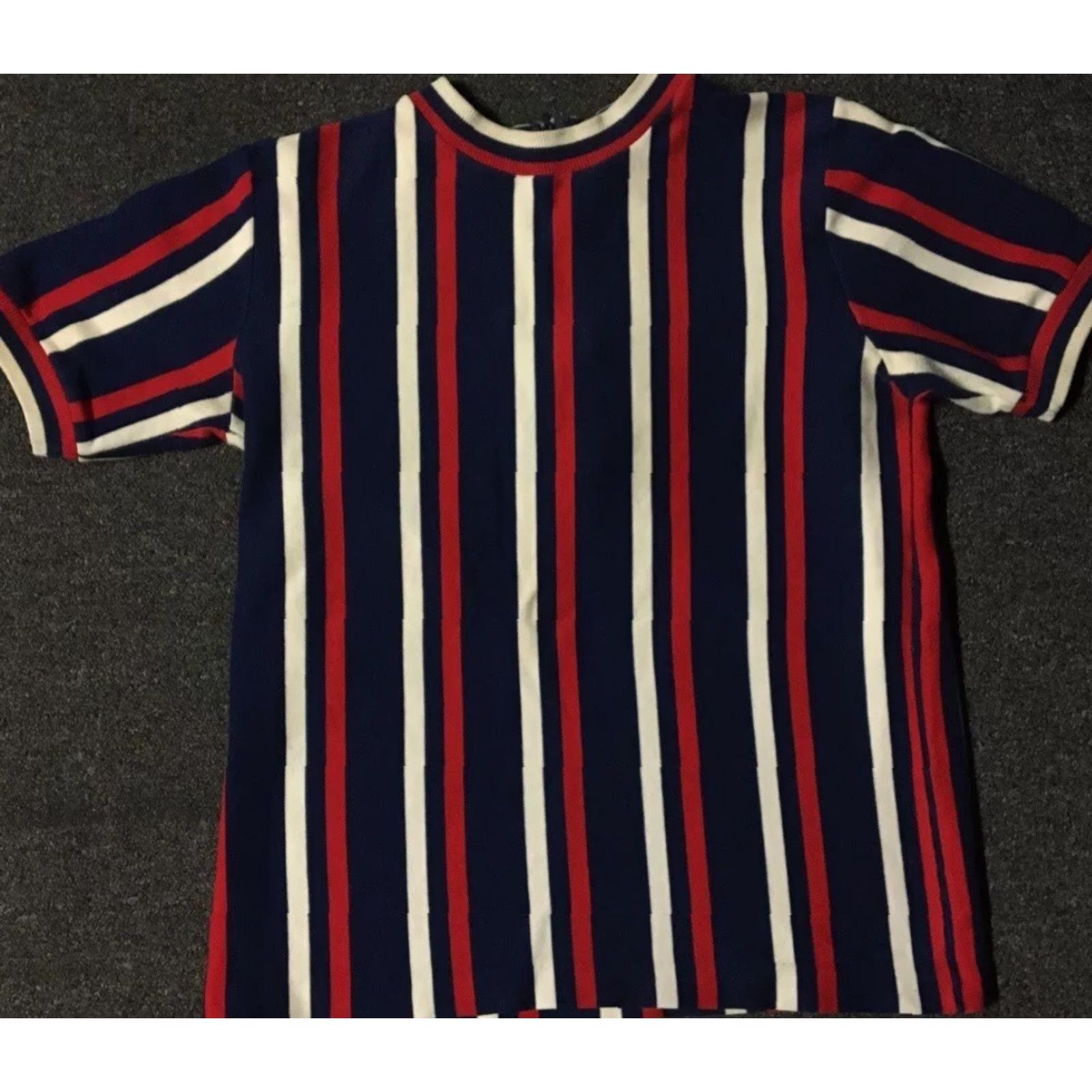 Vintage VINTAGE Punk Shirt Womens L Blue Striped AOP Grunge 70s 80s Surf Skate Beach Vaporwave Zip T-Shirt Size L / US 10 / IT 46 - 2 Thumbnail