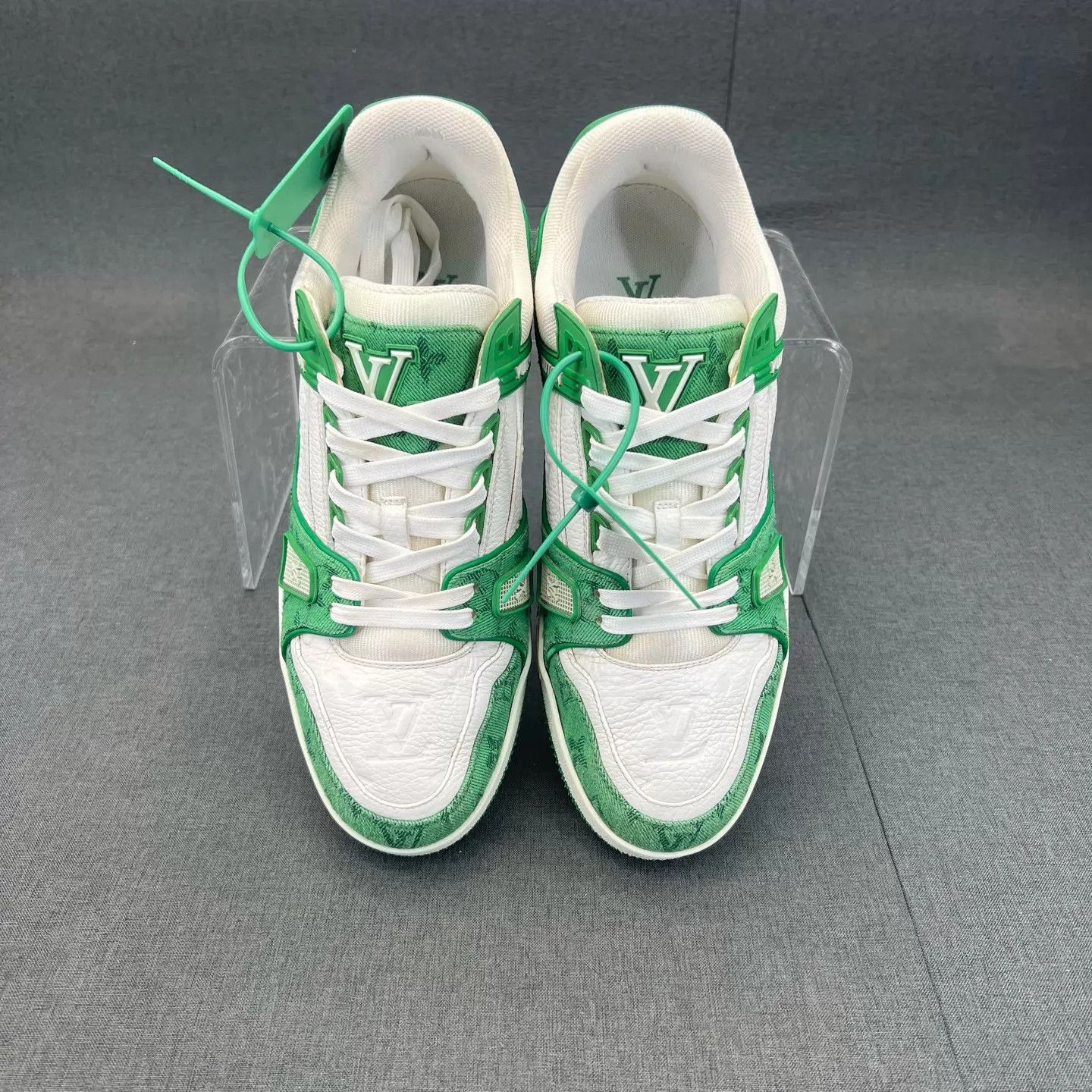 Louis Vuitton LV Trainer White Green Denim 7.5/41.5 New Size US 8.5 / EU 41-42 - 8 Thumbnail