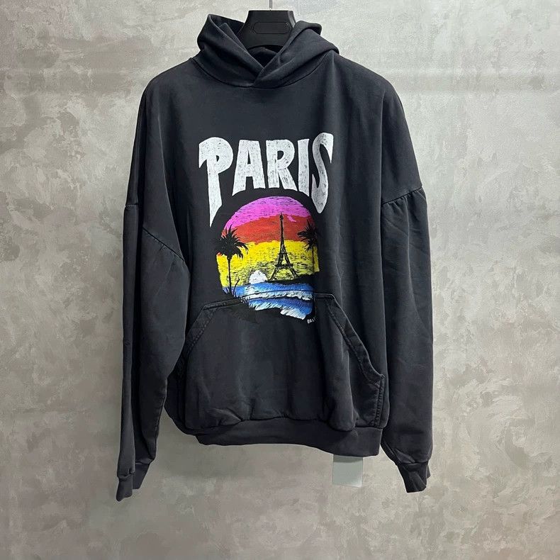 Balenciaga Black monogrammed printed hooded long sleeve sw