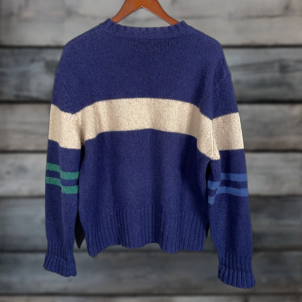 Dockers VINTAGE Dockers Sweater, Striped, Heavyweight, Wool Blend, Crew Neck, Long Sleeve, Pullover, Men’s Large, Blue Beige, Preppy Retro, Hand Wash Only Size US L / EU 52-54 / 3 - 1 Thumbnail