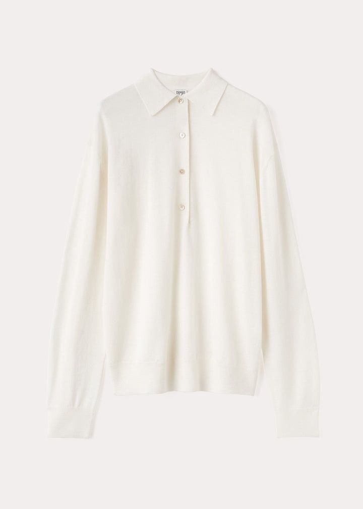 Toteme o1mle0525 Merino-Wool Polo Shirt in Creme Size L / US 10 / IT 46 - 1 Thumbnail