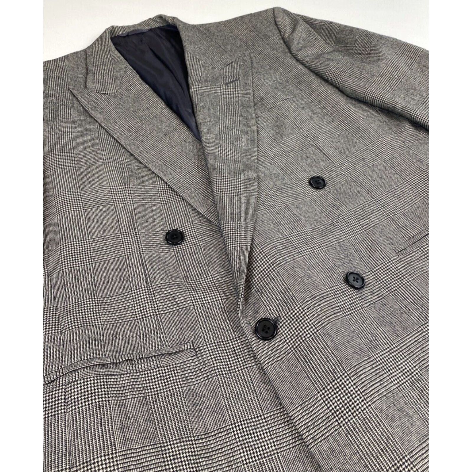 Neiman Marcus Neiman Marcus Men's Vintage Wool Double Breasted Blazer Jacket Plaid Sz 40 Gray 90s Classic Designer Shirt Jacket Mens Size 40R - 6 Thumbnail