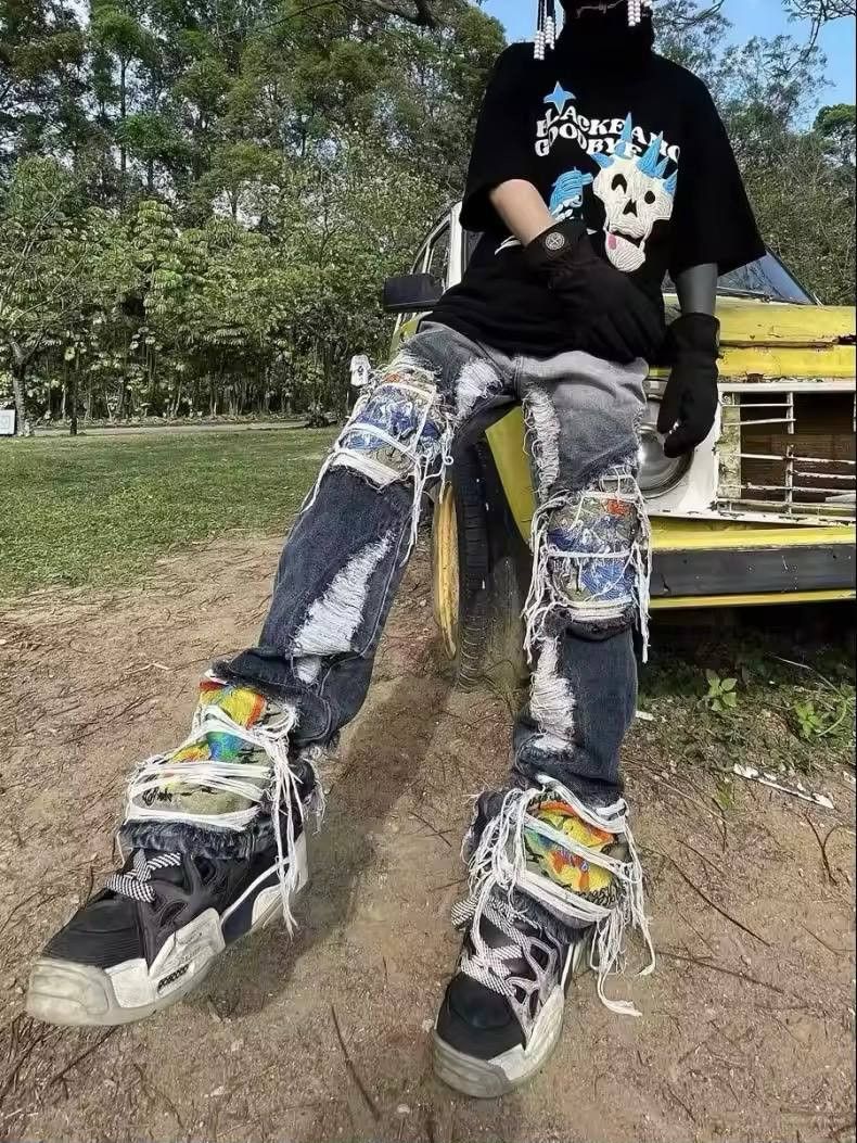 ripped jeans with patches