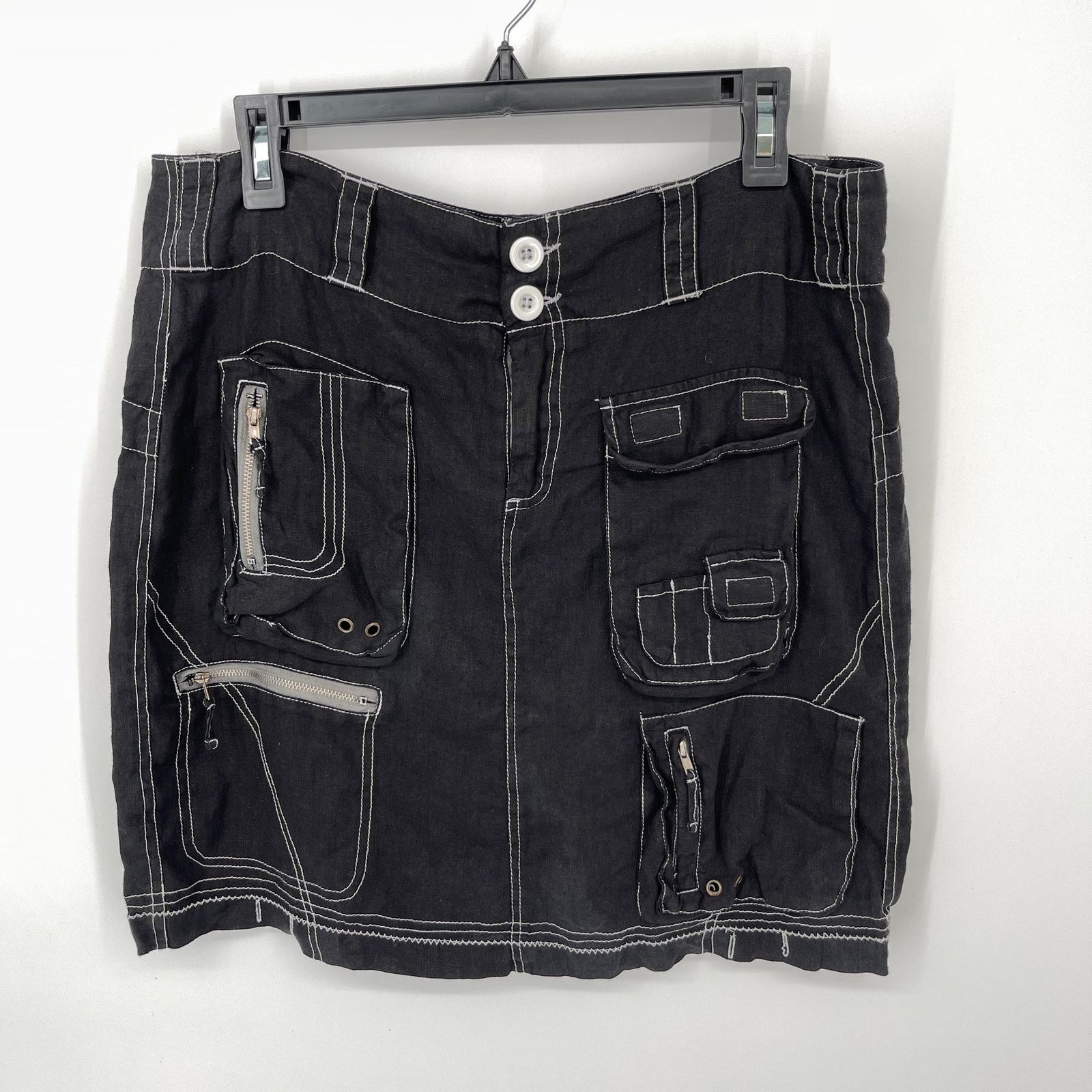 Pete Greta By Johnny Was NEW Black Linen Cargo Skirt Sz