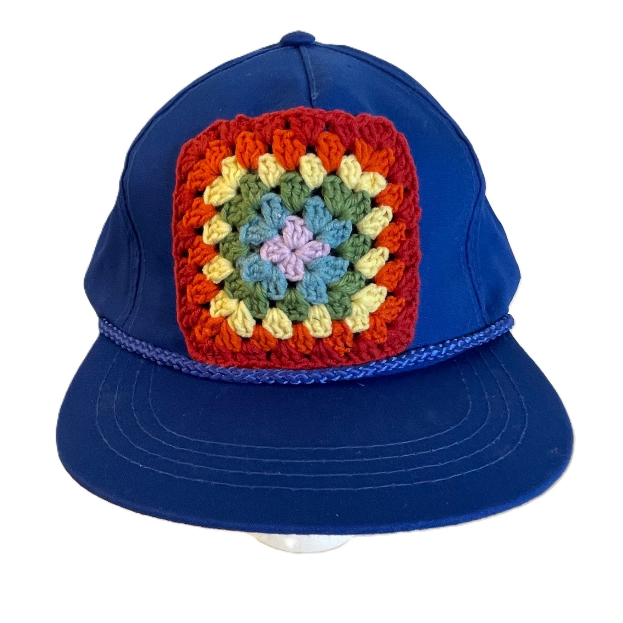 Handmade Crochet Granny Square Trucker Hat Ball Cap Snap Back Royal B Size ONE SIZE - 1 Thumbnail