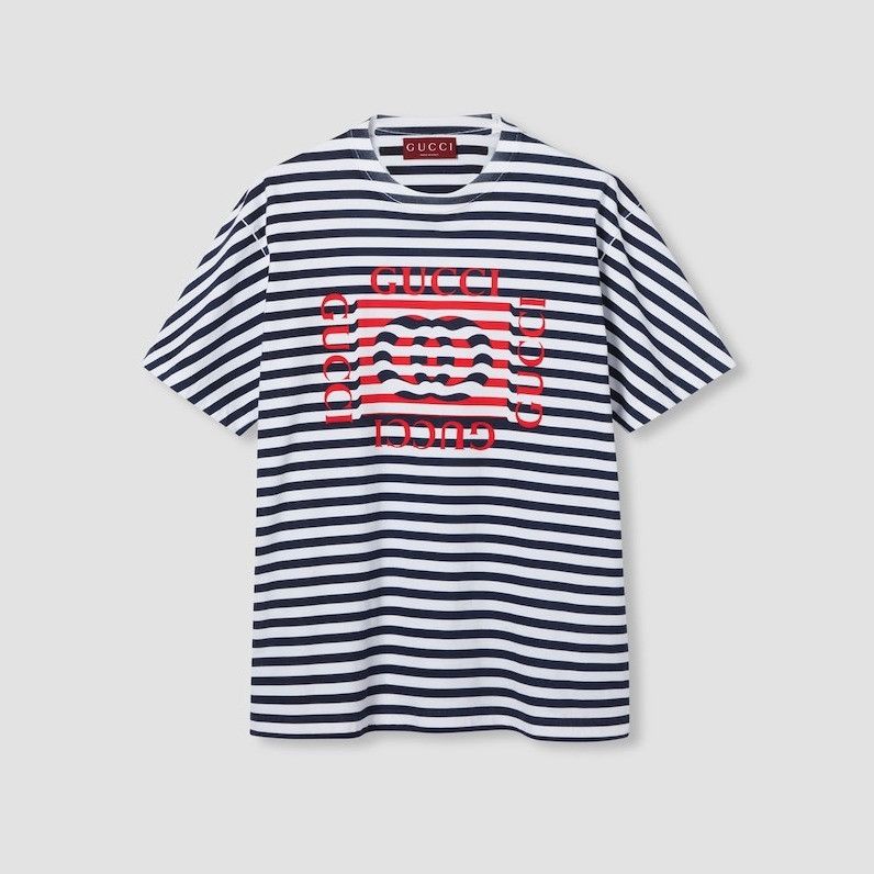 Gucci o1la5ras0426 Printed Cotton Jersey T-Shirt in White / Blue Size US S / EU 44-46 / 1 - 1 Thumbnail