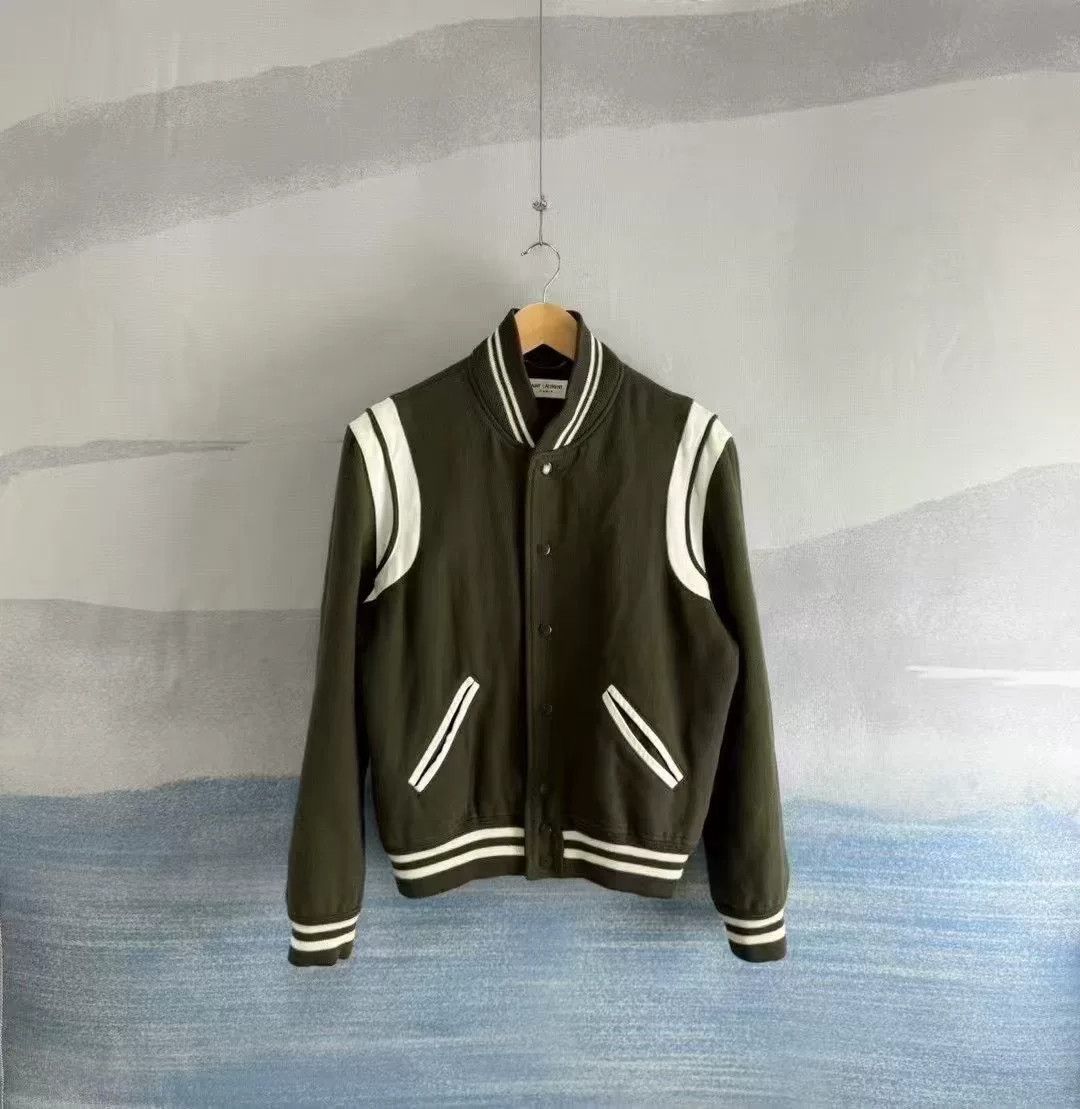 Saint Laurent Paris Saint Laurent Dark Green Wool Baseball Jacket Size US M / EU 48-50 / 2 - 1 Thumbnail