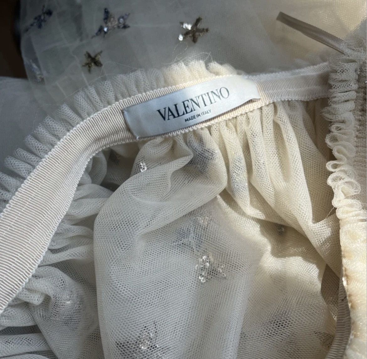 Valentino Valentino Cream STAR STUDDED Long Tulle Skirt W Sequin Stars Size 24" / US 00 / IT 34 - 2 Thumbnail