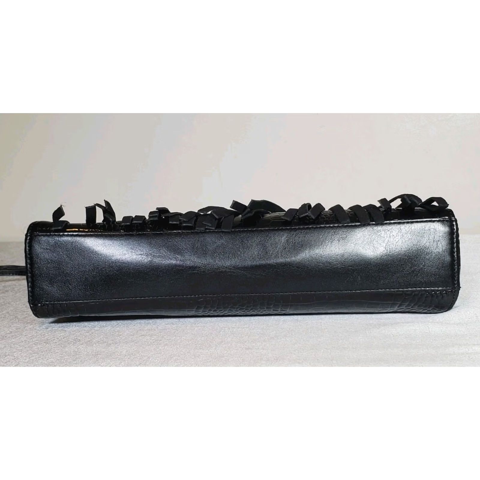 BRAHMIN Brahmin Lenox Clutch Black Tri-Texture Leather Crossbody Suede Fringe L82 829 Size ONE SIZE - 5 Thumbnail