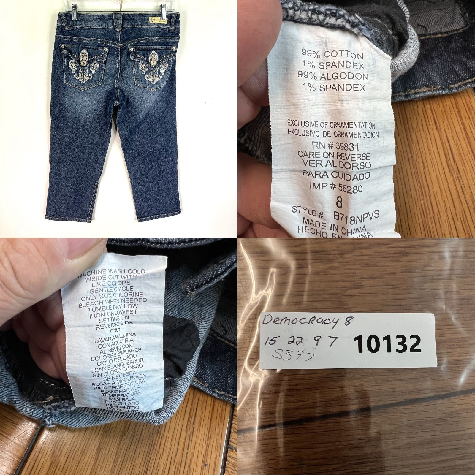 Vintage Democracy Jeans Cropped Distressed Blue Denim 8 Womens Regular Size 30 Inseam 22 Back Pockets Embroidered Belt Loops 5-Pocket Size 30" / US 8 / IT 44 - 8 Thumbnail