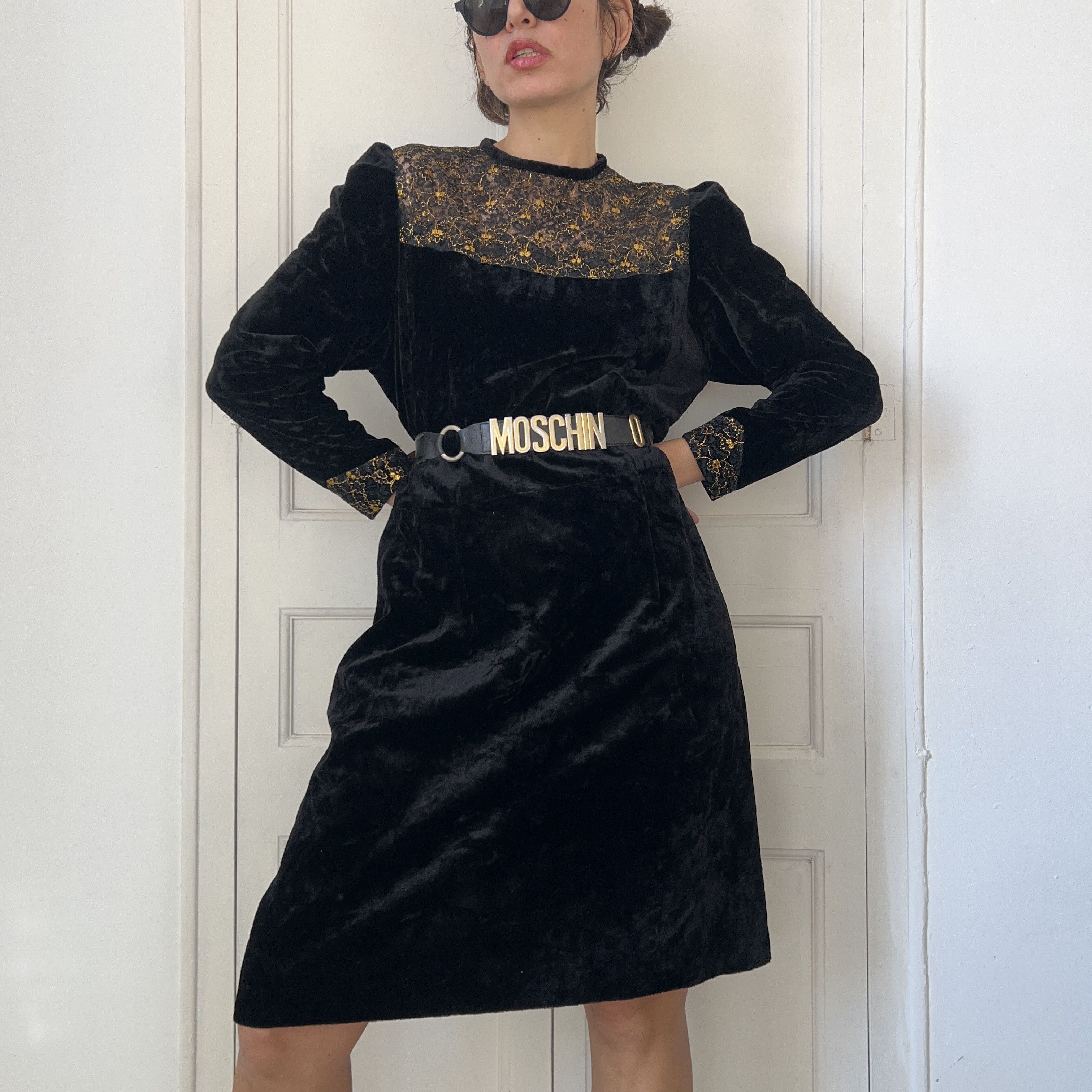 Vintage Vintage 90s Black Velvet Dress Size L / US 10 / IT 46 - 7 Thumbnail