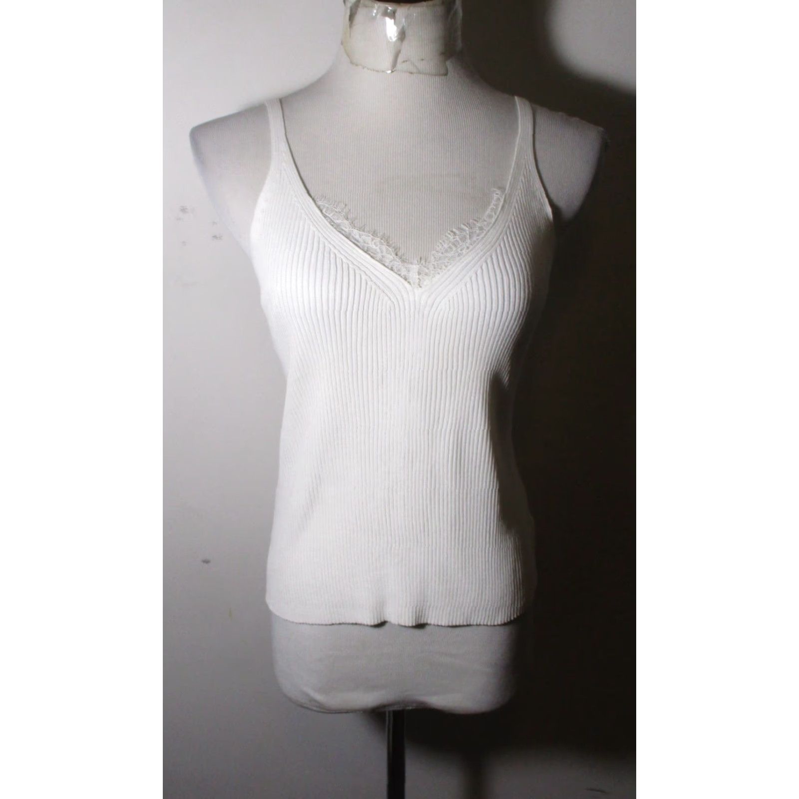 Vintage EE:SOME White Lace Trim Spaghetti Strap Top M NWOT Ladies Shirt Sleeveless Cropped Regular Size M / US 6-8 / IT 42-44 - 2 Thumbnail