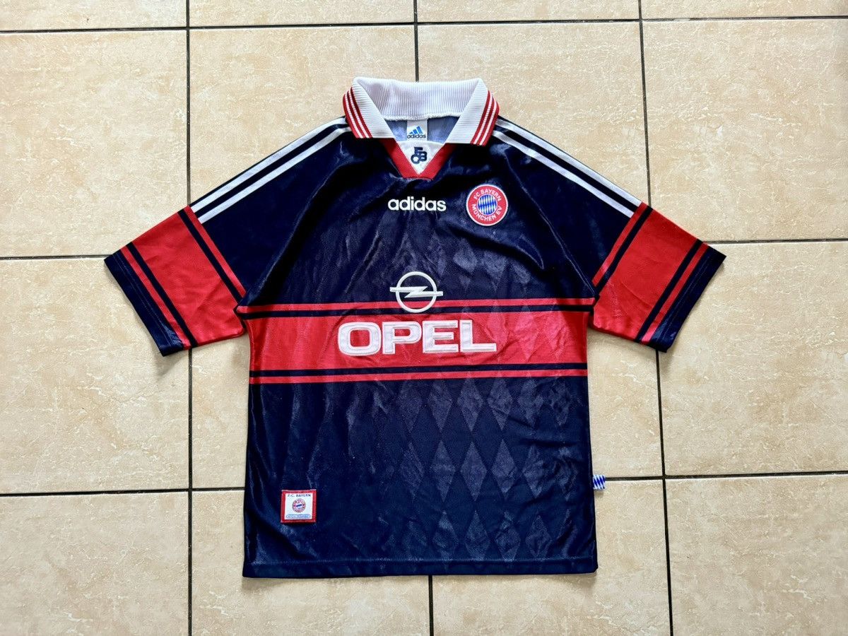 image of Adidas x Soccer Jersey Bayern Munchen 1997-99 Home Kit Soccer Jersey in Navy/Red (Size Medium)