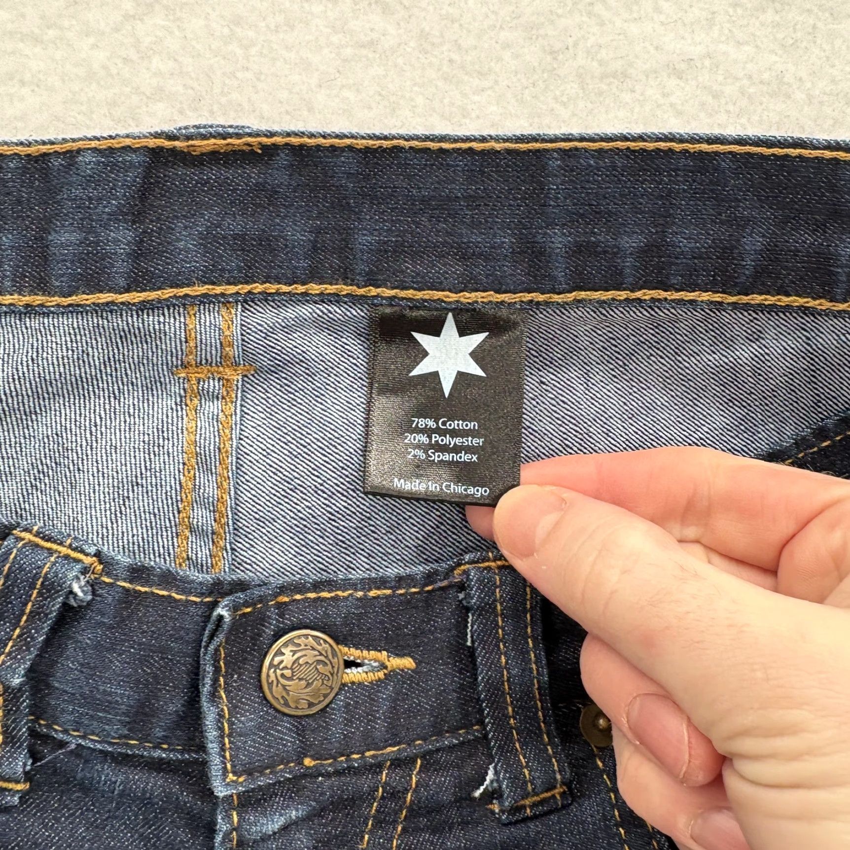 Denime Dearborn Denim Jeans Mens 32x34 Blue Dark Wash Straight Stretch Made In USA Size US 32 / EU 48 - 4 Thumbnail