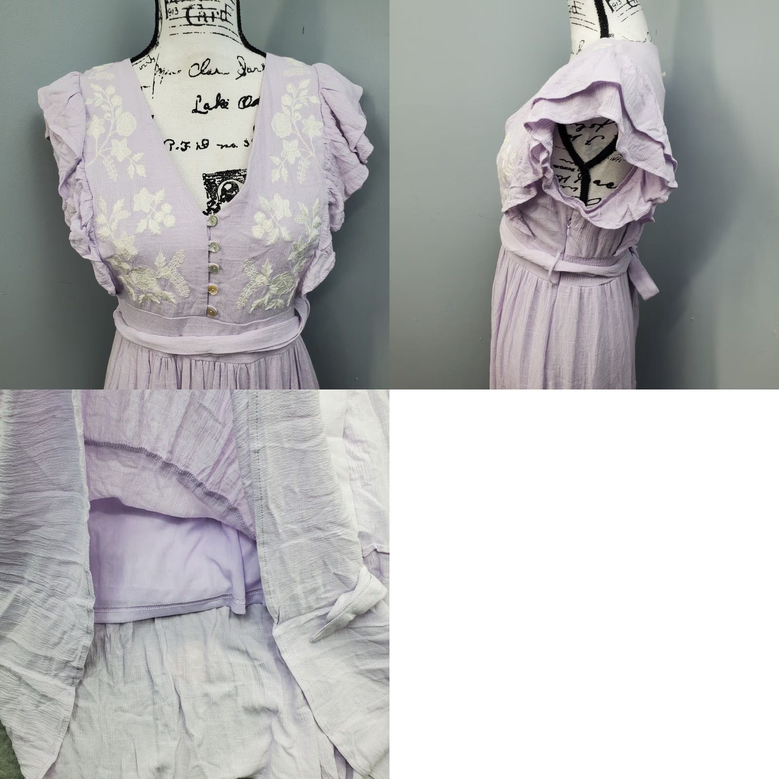 Vintage PinkBlush In Loom Maxi Dress Womens M Purple White Embroidered Floral Tie Waist Dress Size M / US 6-8 / IT 42-44 - 8 Thumbnail