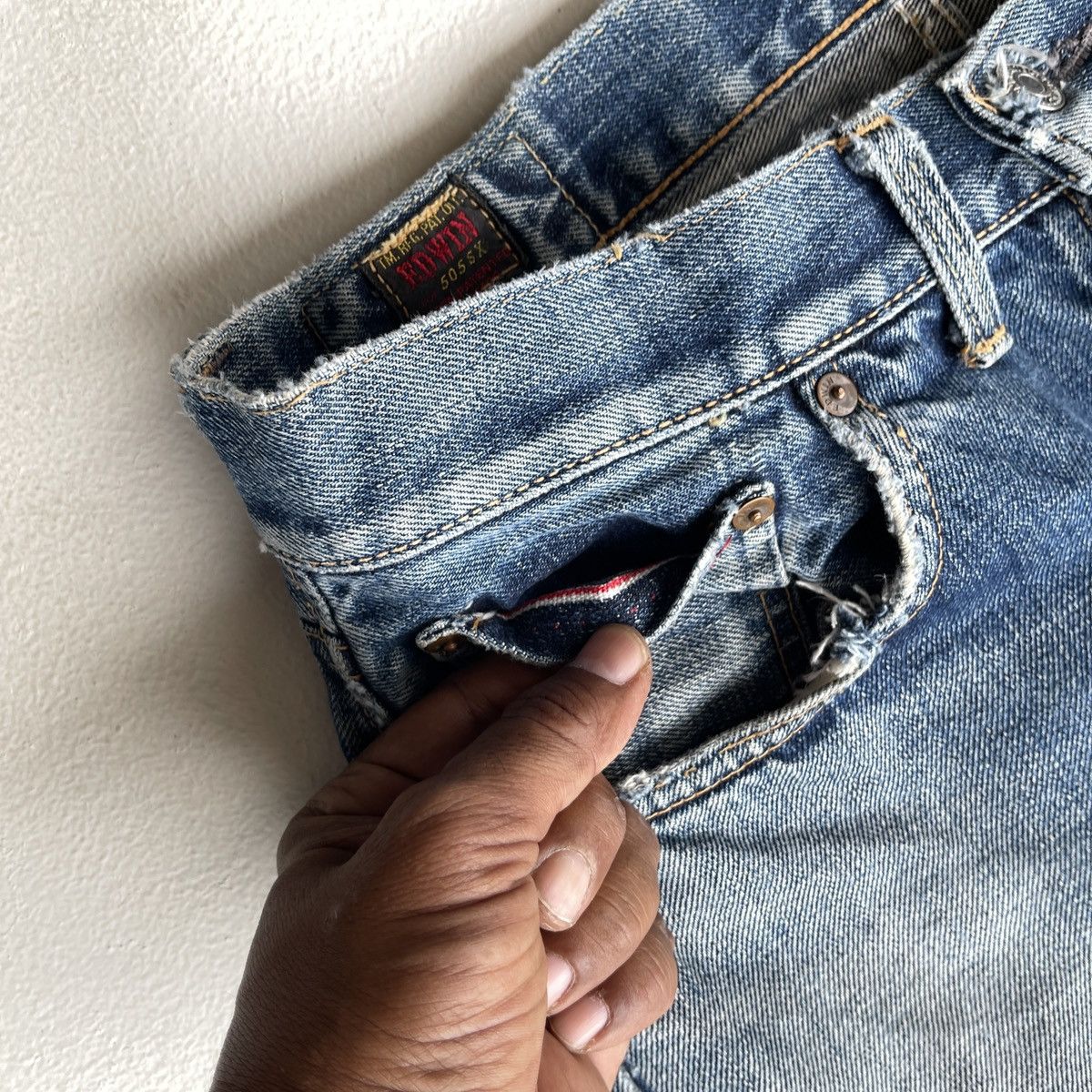 Edwin Thrashed Edwin 505SX Selvedge Crazy Ripped Distressed Denim Size US 30 / EU 46 - 6 Thumbnail