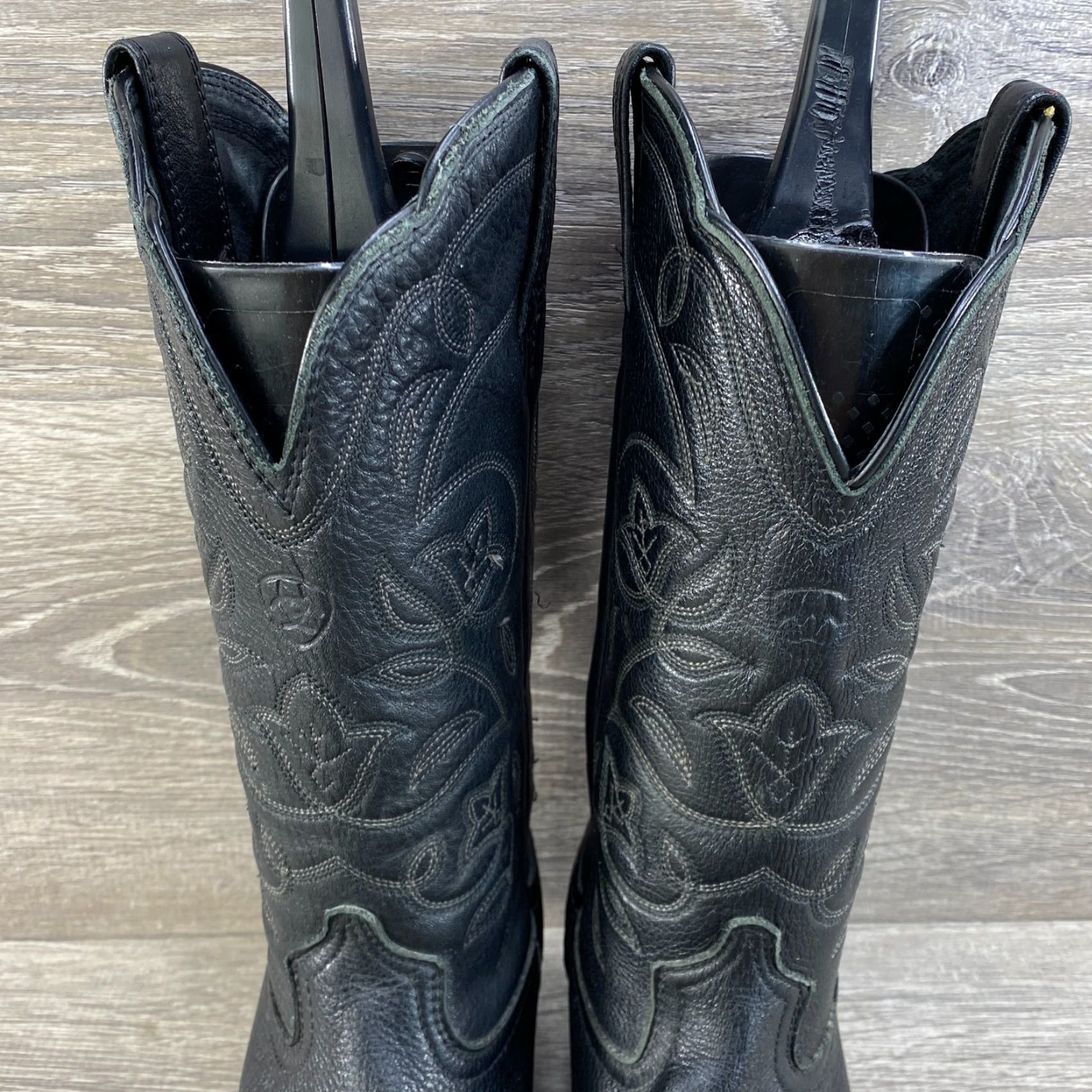 Ariat VINTAGE Ariat Womens 6 B Black Leather Deertan Heritage Round R Toe Cowboy Western Boots Size US 6 / IT 36 - 5 Thumbnail