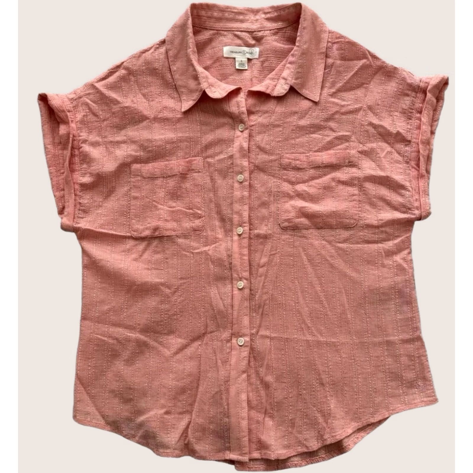 Treasure & Bond Treasure & Bond Shirt Womens Small Pink Short Sleeve Button Front Textured Casual Size S / US 4 / IT 40 - 1 Thumbnail