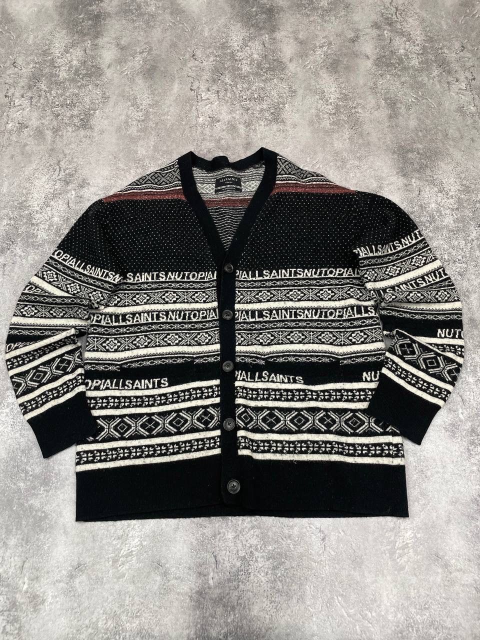 Allsaints AllSaints Men Knit Cardigan Black White Pattern Sweater Size US XS / EU 42 / 0 - 1 Thumbnail