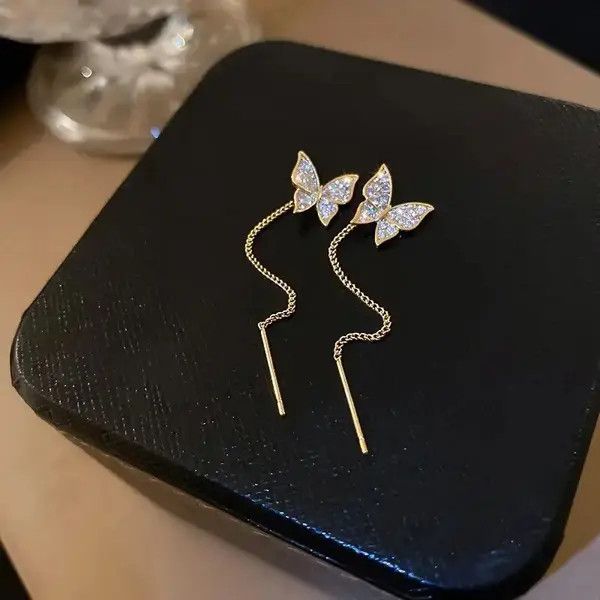 Japanese Brand × Vintage Butterfly Earrings For Women Sparkly Rhinestone Size ONE SIZE - 1 Thumbnail