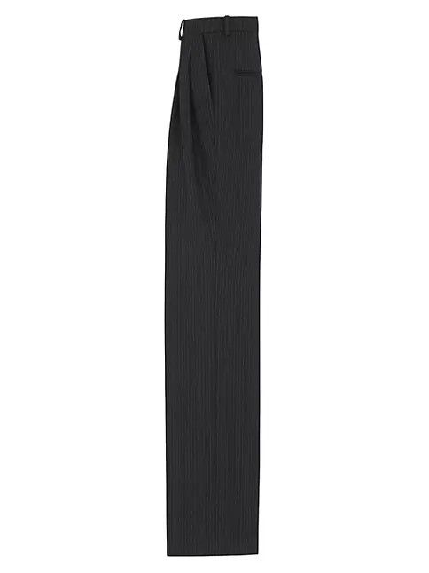 Saint Laurent Paris o1s1wg111124 Wide Leg Pants in Striped Wool Flannel in Black Size 26" / US 2 / IT 38 - 2 Thumbnail
