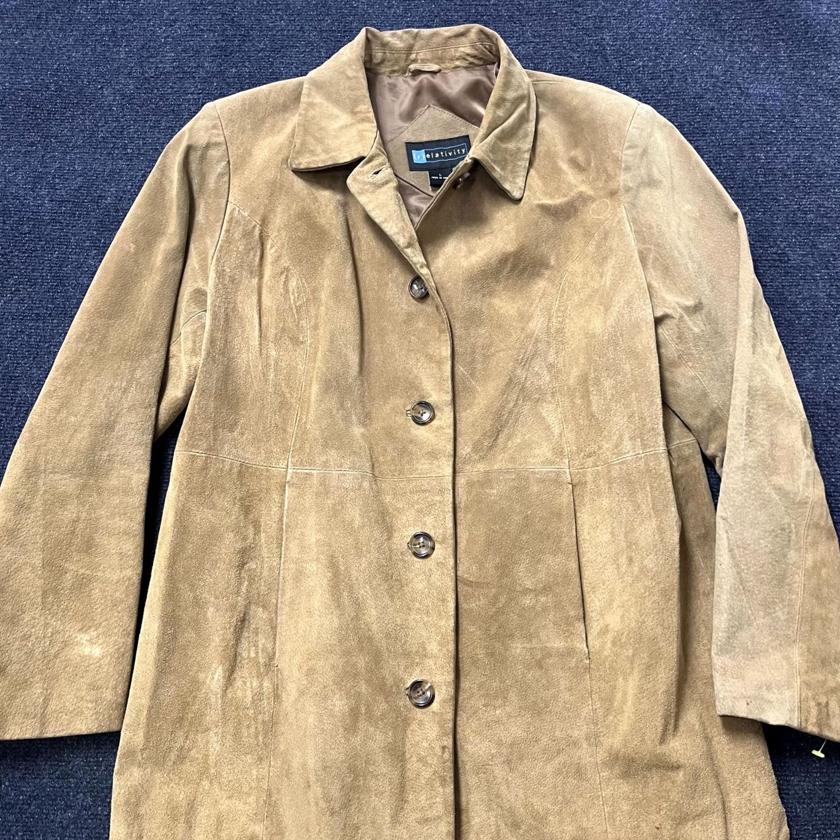 Vintage VINTAGE Relativity Coat Womens L Beige Suede Leather Button Front Lined Mid Length Size L / US 10 / IT 46 - 2 Thumbnail