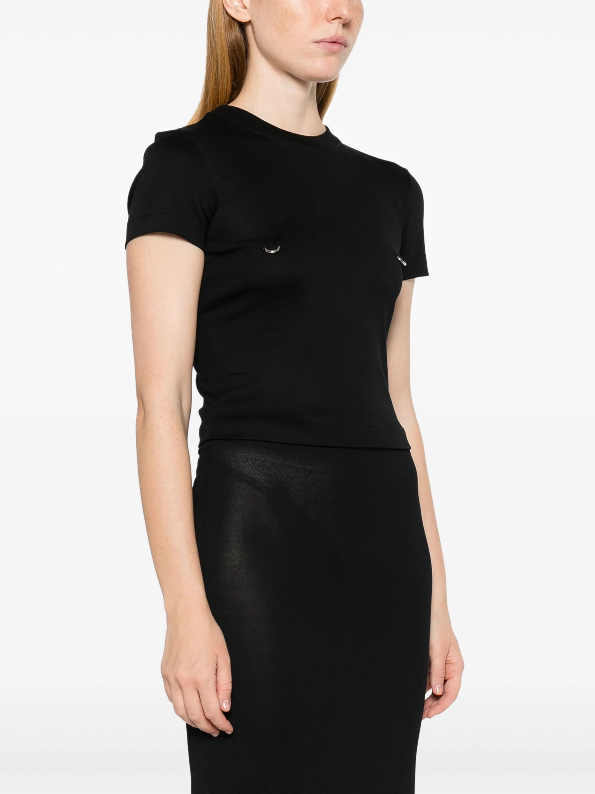 Mugler o1s22i1n1024 Cropped T-Shirt in Black Size S / US 4 / IT 40 - 3 Thumbnail