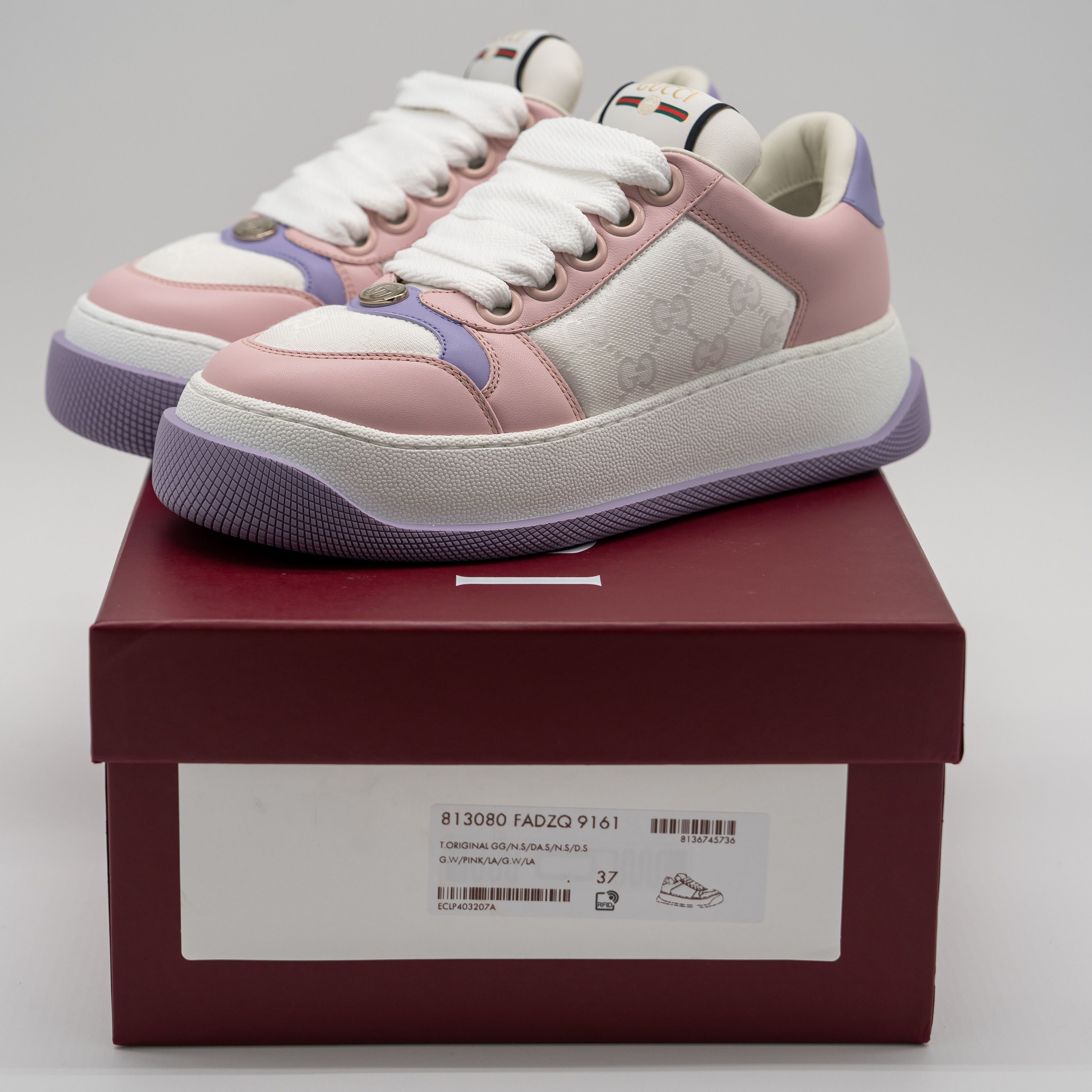 Gucci 7 US Gucci Double Screener Pink Puple Leather Sneakers GG Size US 7 / IT 37 - 12 Thumbnail
