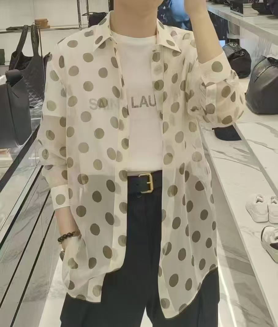 Saint Laurent Paris mulberry silk polka dots shirt collar size 40 Size US M / EU 48-50 / 2 - 2 Thumbnail