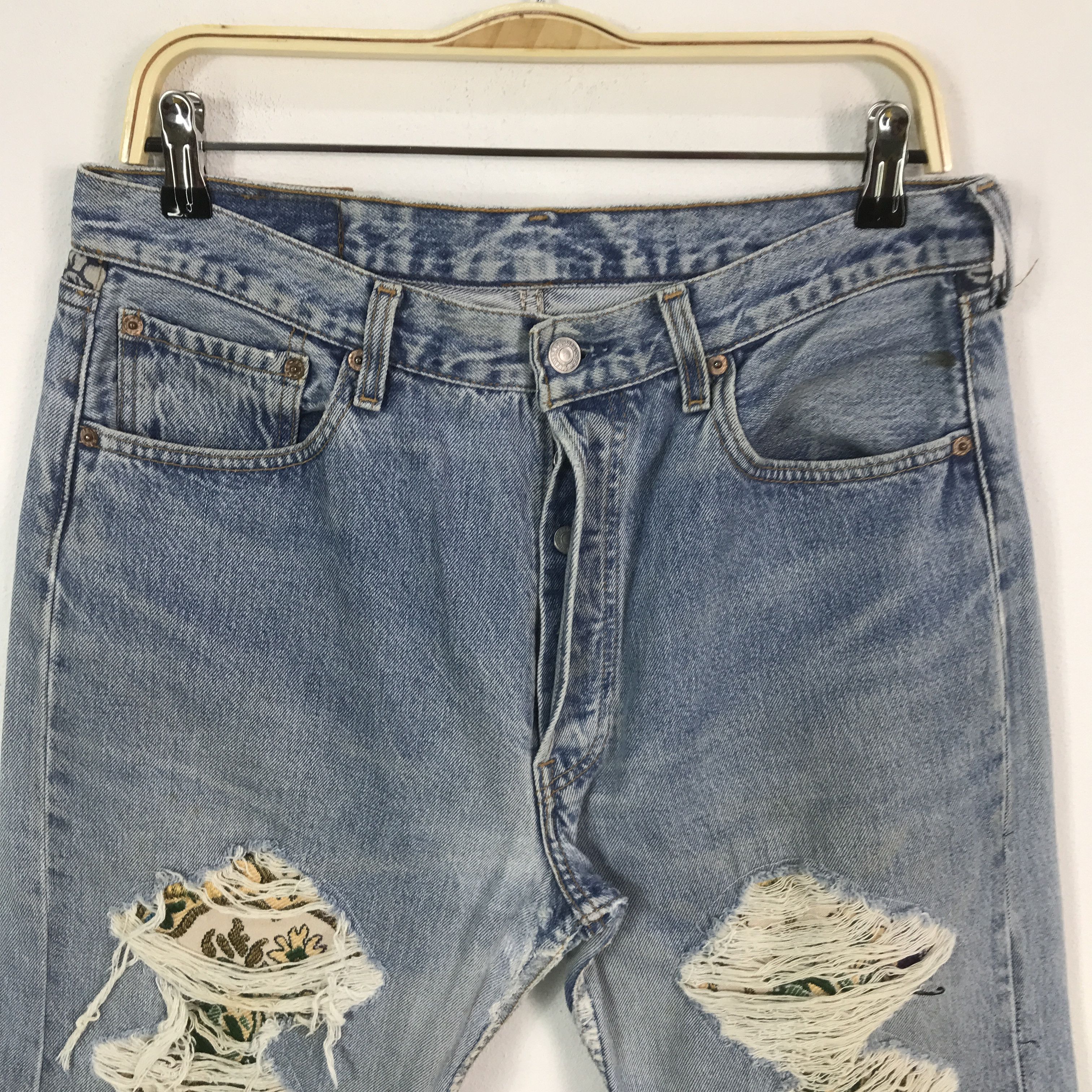 Levi's Vintage Clothing × Vintage Vtg Levi's 501 distressed patchwork denim jeans pants Size US 32 / EU 48 - 3 Thumbnail