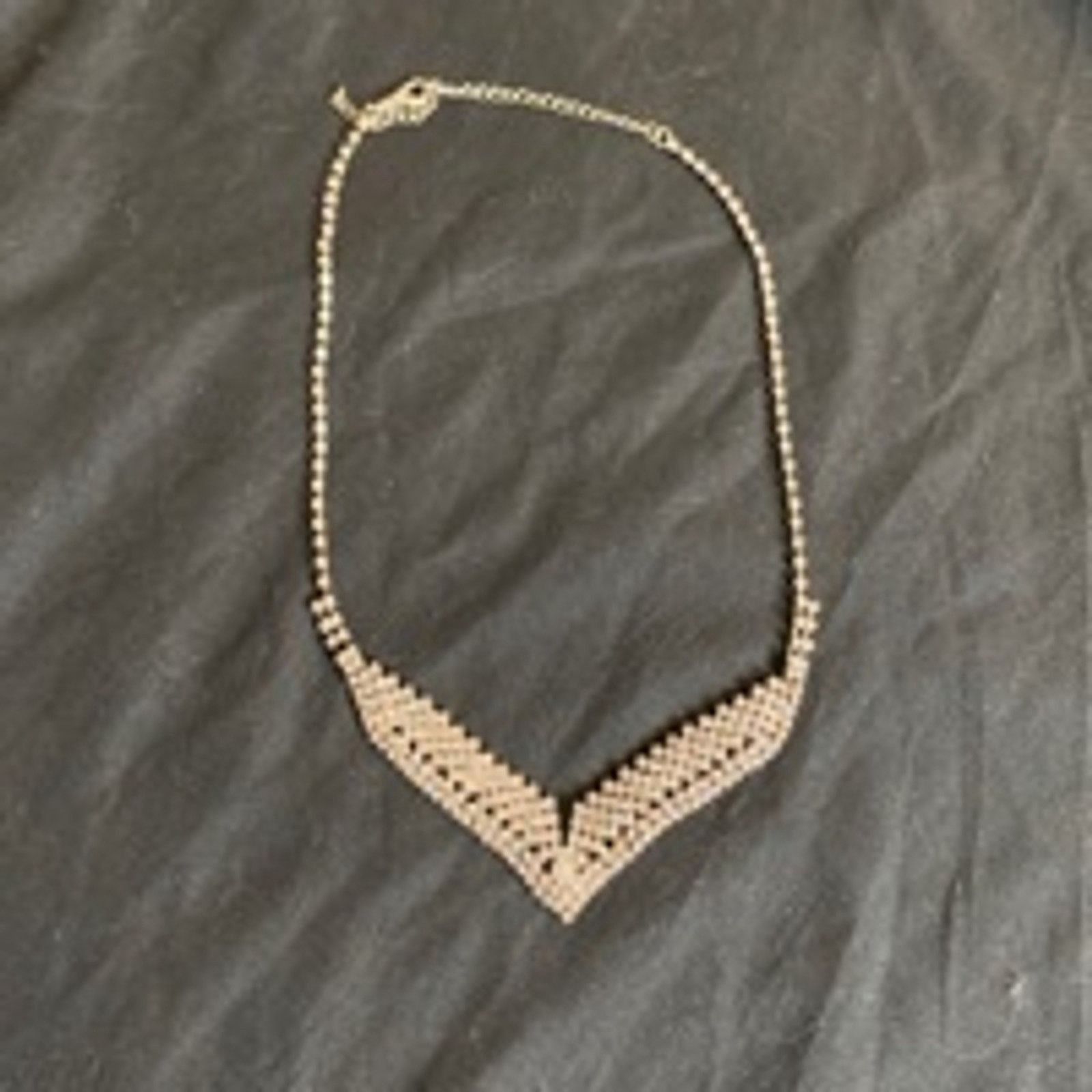 Vintage Y2K Silver Rhinestone V Necklace Statement Choker Adjustable Size ONE SIZE - 6 Thumbnail