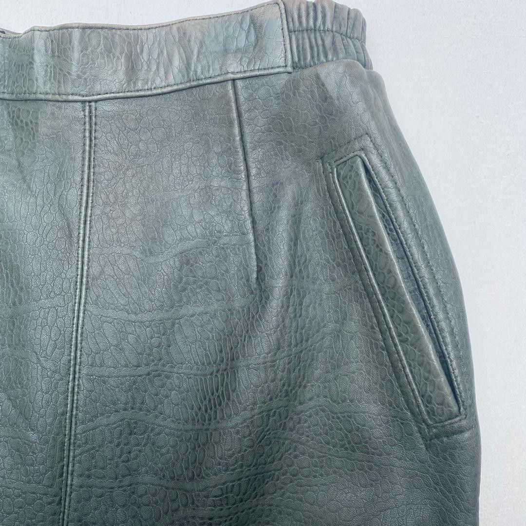Vintage VINTAGE SHEEP LEATHER SKIRT DARK GREEN Size 26" / US 2 / IT 38 - 4 Thumbnail