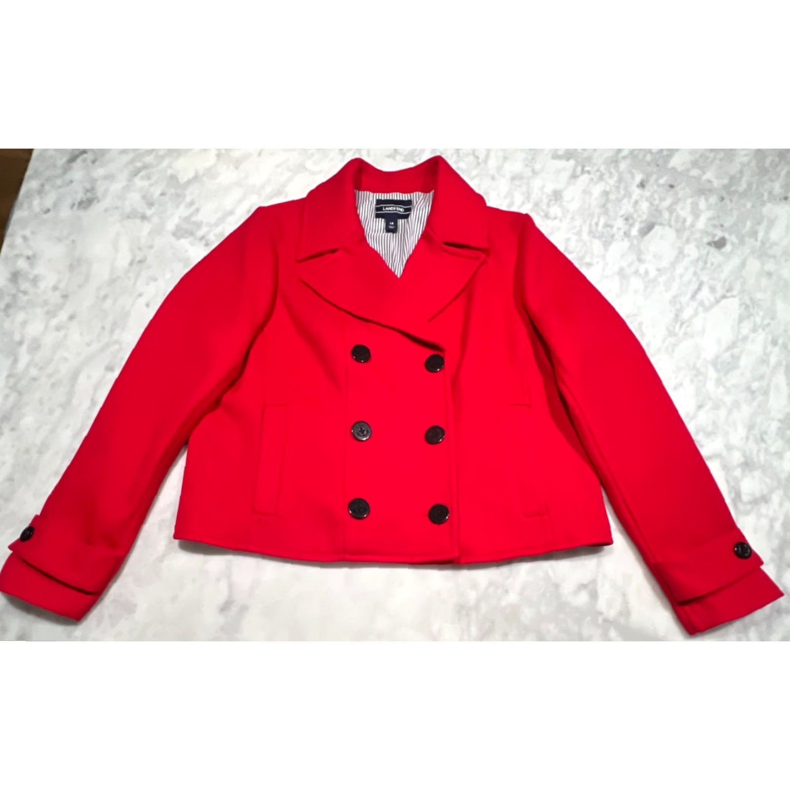 Lands' End VINTAGE Lands' End Red Double-Breasted Cropped Peacoat Womens 14 Jacket Nautical Lined Size XL / US 12-14 / IT 48-50 - 2 Thumbnail