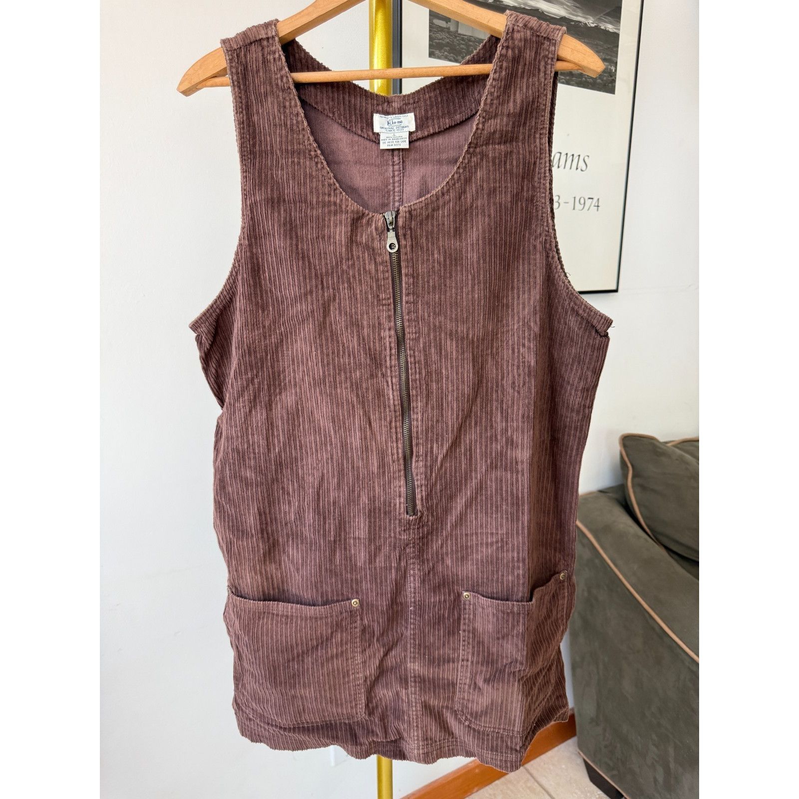 Other Vintage Corduroy Jumper Dress Brown Kikomo Sleeveless Zip F Size L / US 10 / IT 46 - 1 Thumbnail