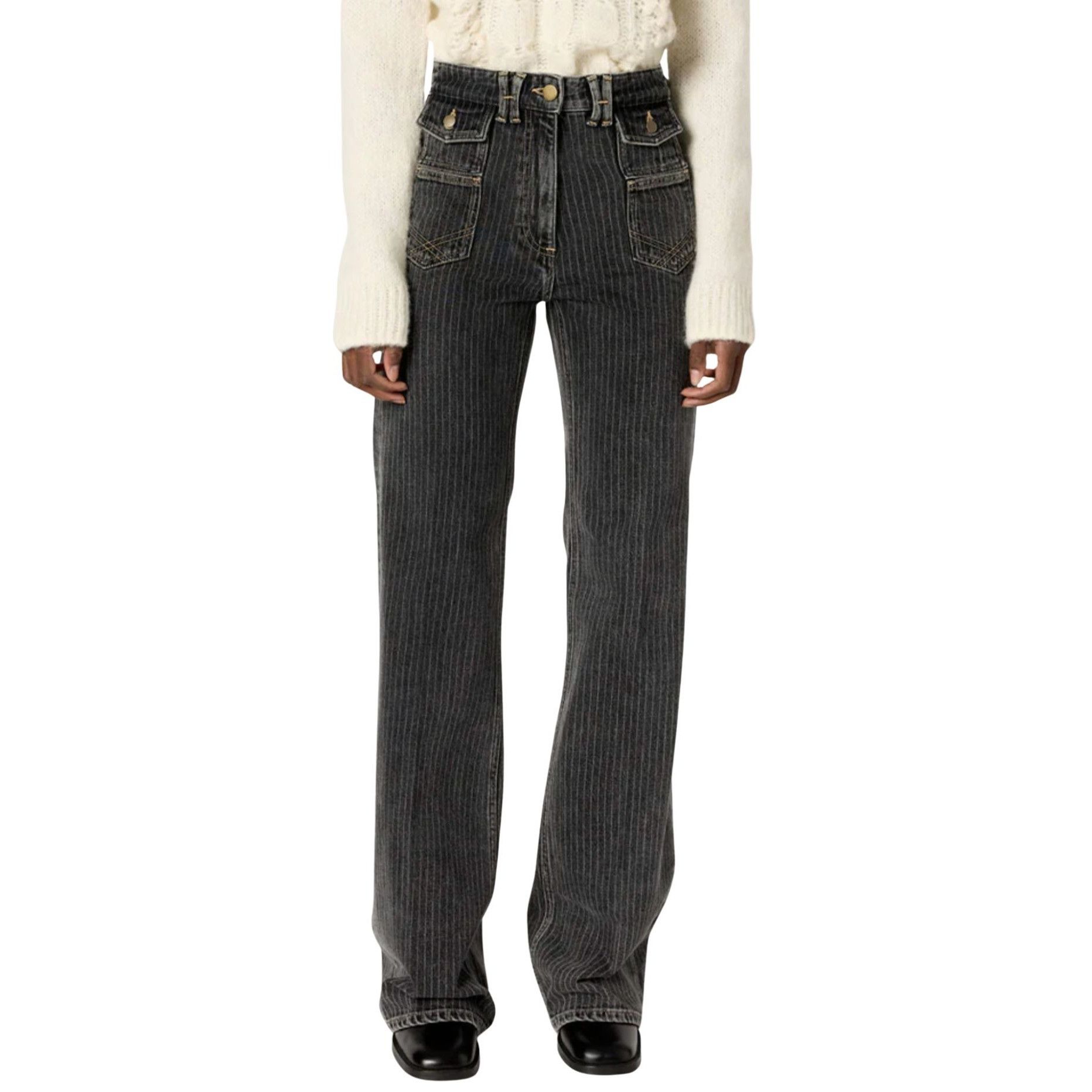 Gerard Darel Gerard Darel Anna Striped Black Flared Jeans Denim EUC $325 Size 25" / US 0 / IT 36 - 1 Thumbnail