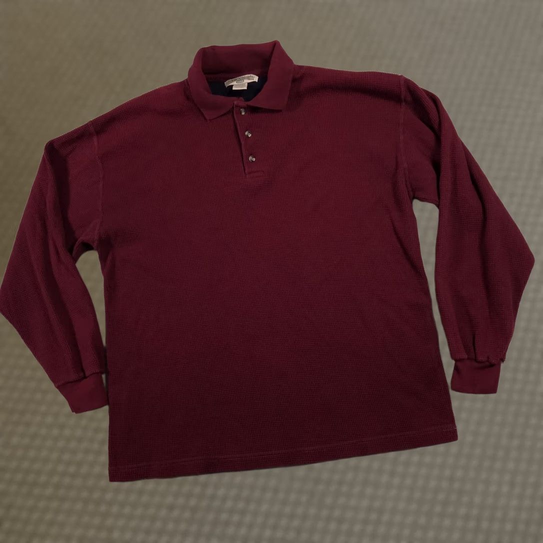 Rails VIA AMERICA TRAILS Polo Shirt Mens Large Maroon Long Sleeve Waffle Knit Thermal Polo Shirt Mens L Maroon Size US L / EU 52-54 / 3 - 1 Thumbnail