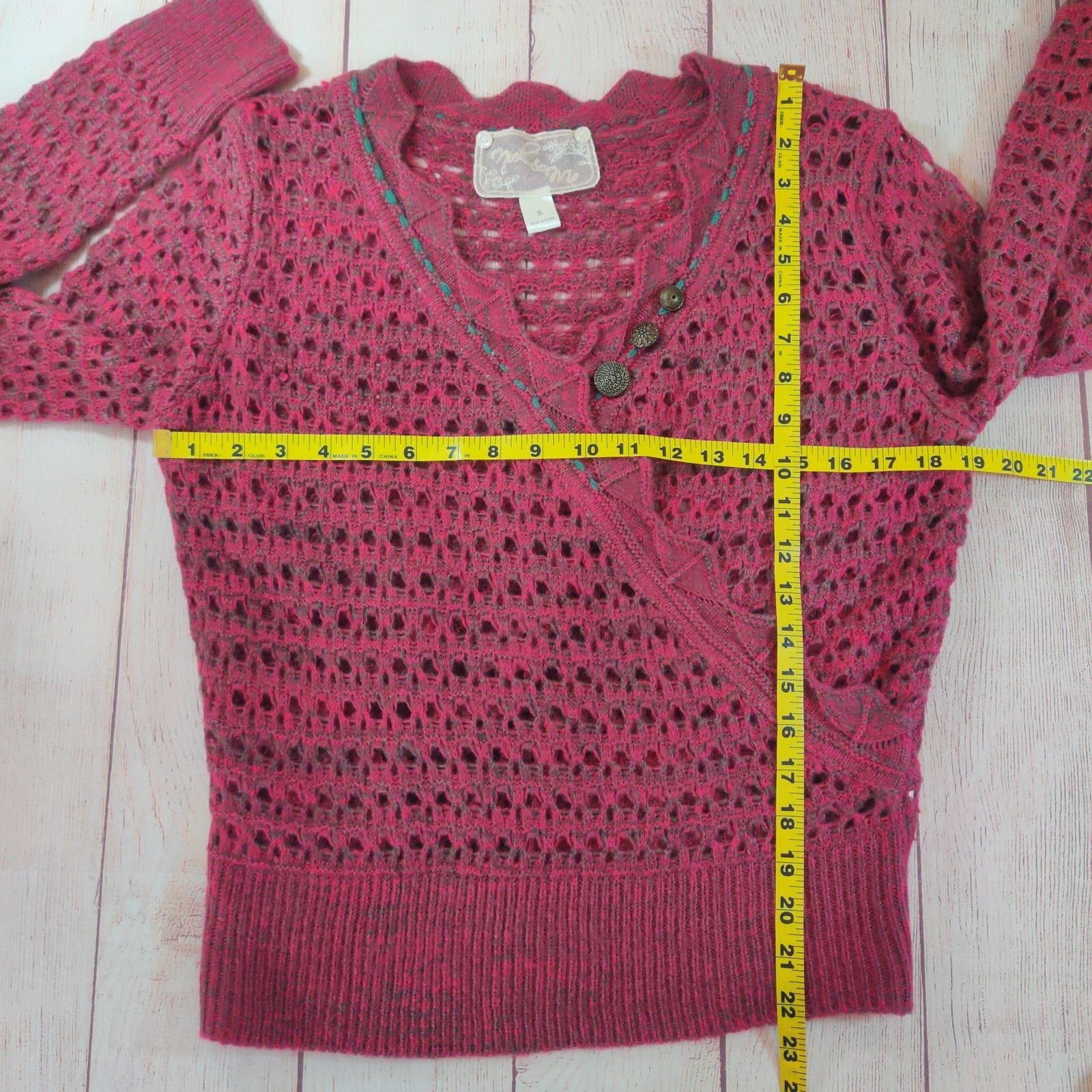 Anthropologie Nick & Mo crochet faux wrap V-neck sweater sz S Size S / US 4 / IT 40 - 6 Thumbnail