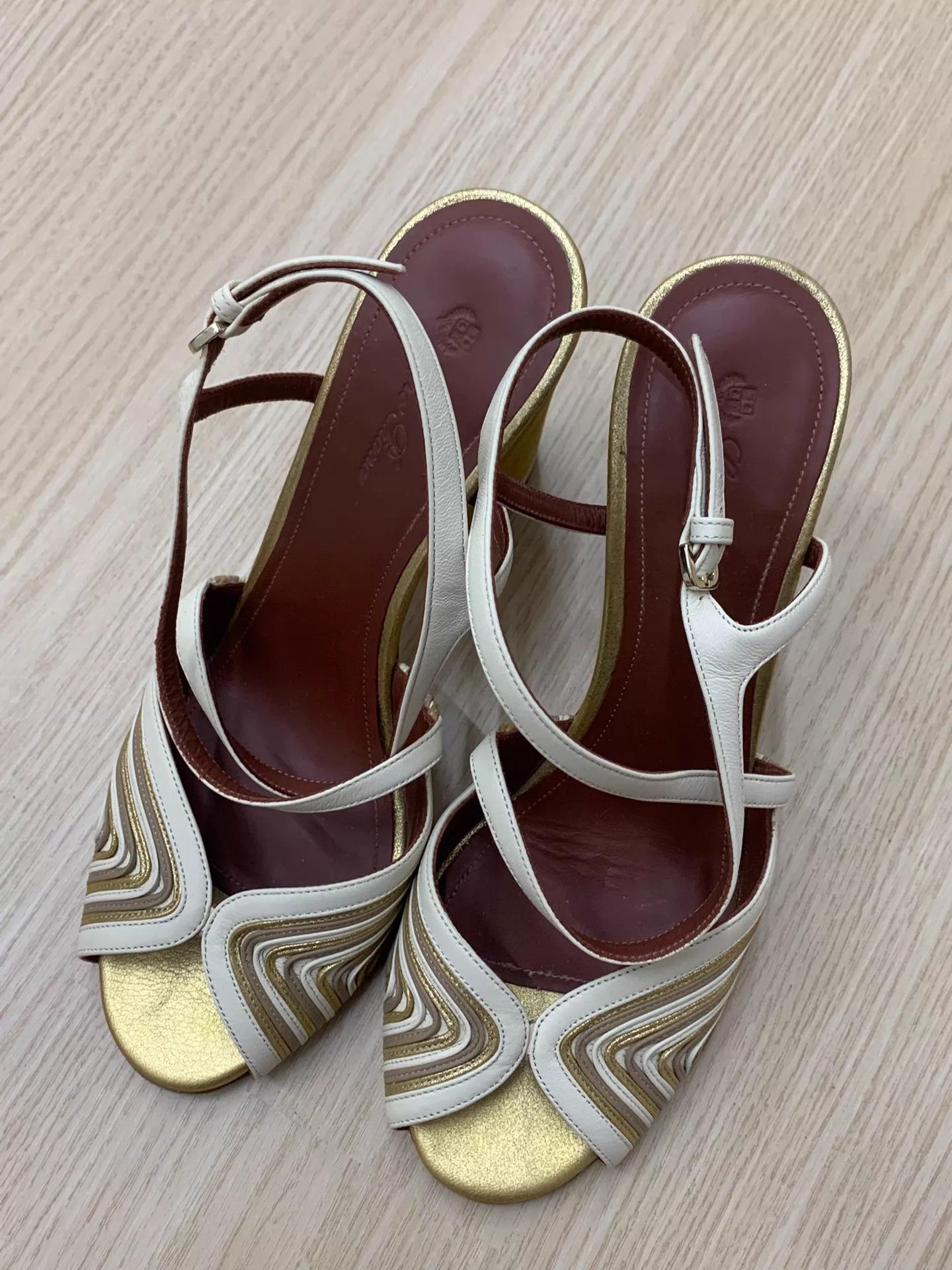 Loro Piana Loro Piana Gold & White High Heel Sandals 39 New Size US 8.5 / IT 38.5 - 1 Thumbnail