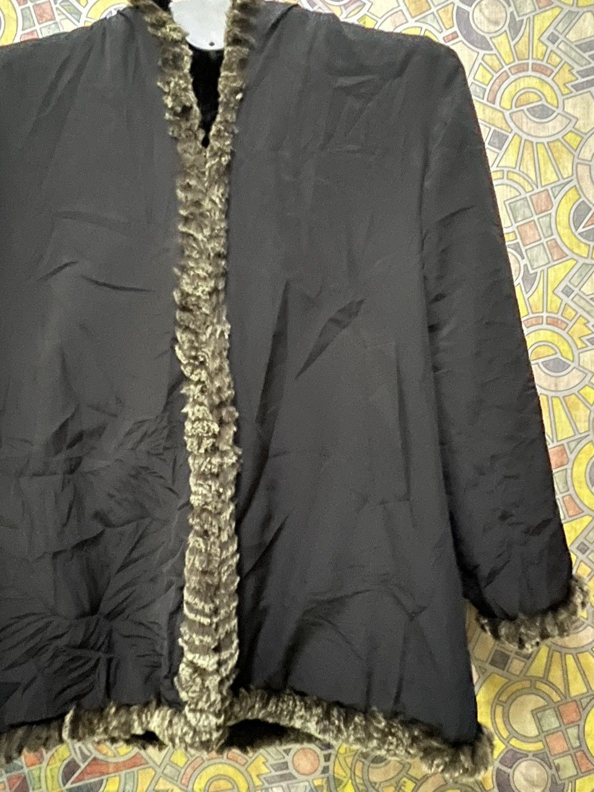 Leather Furugi USED vintage 100% silk rabbit fur reversible jacket Size US L / EU 52-54 / 3 - 8 Thumbnail