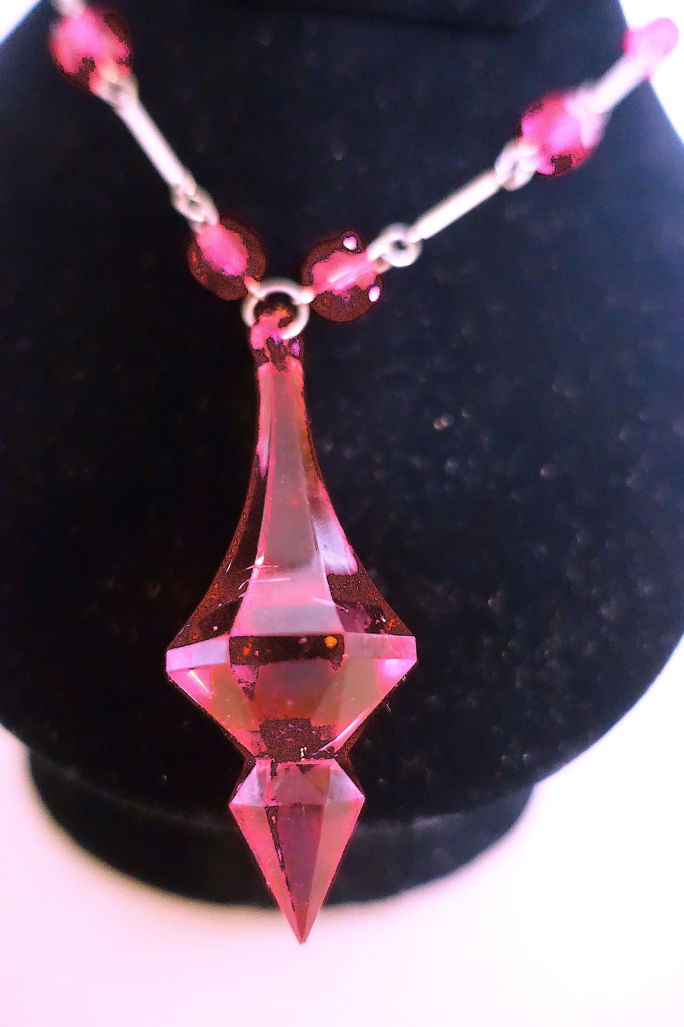 Vintage Silver Tone Fuchsia Drop Beaded Necklace Size ONE SIZE - 4 Thumbnail
