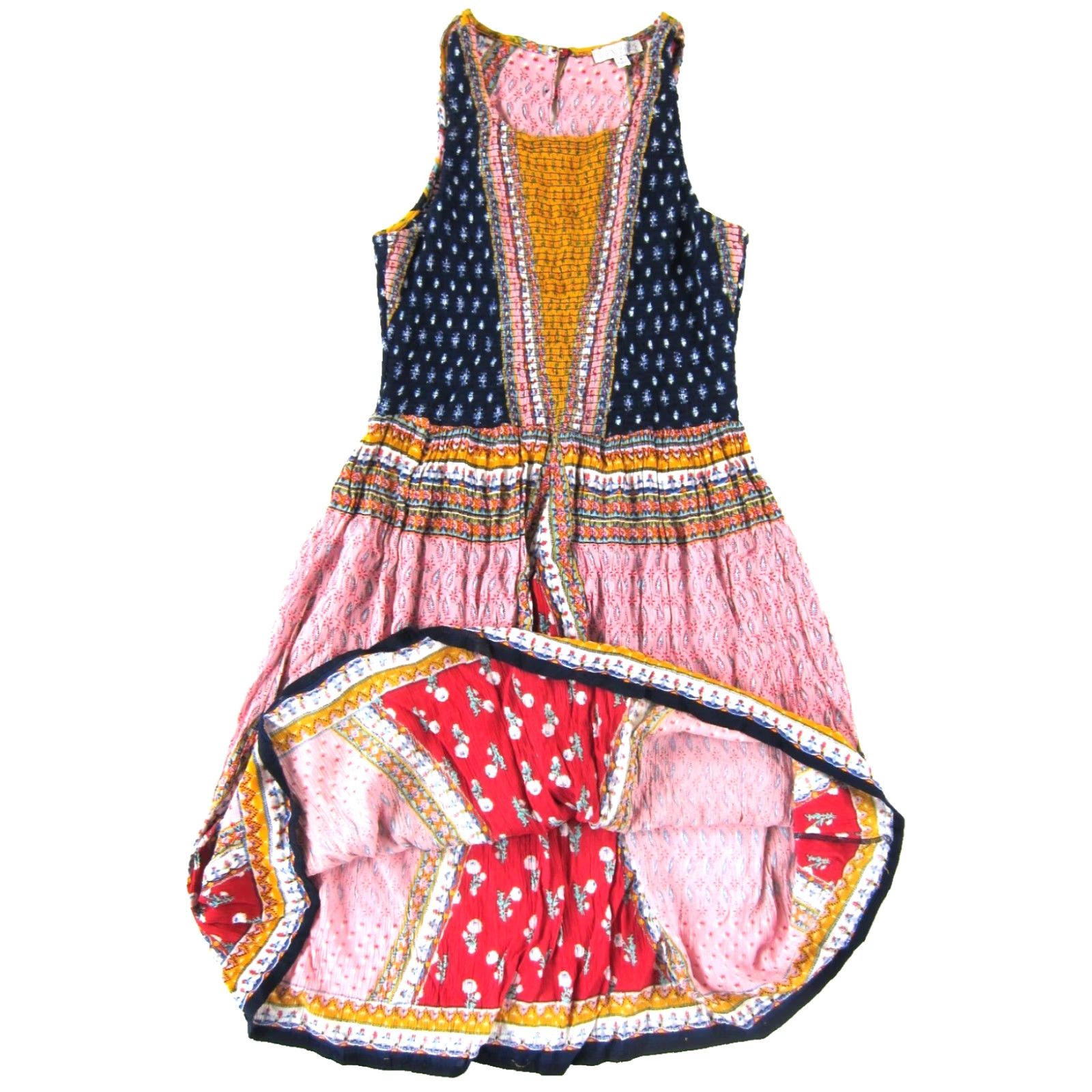Vintage Patrons Of Peace Dress Midi Tank Sun Floral 100% Rayon Pink Yellow Blue Red S Size S / US 4 / IT 40 - 5 Thumbnail