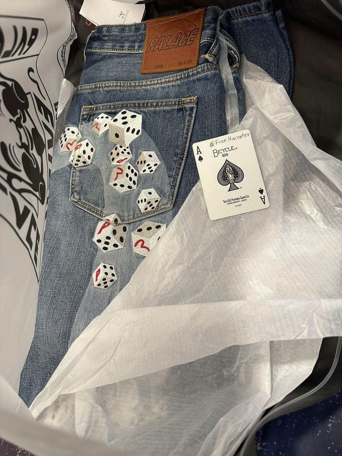 image of New Palace X Evisu Dice Denim Jean Light Wash in Blue, Men's (Size 30)