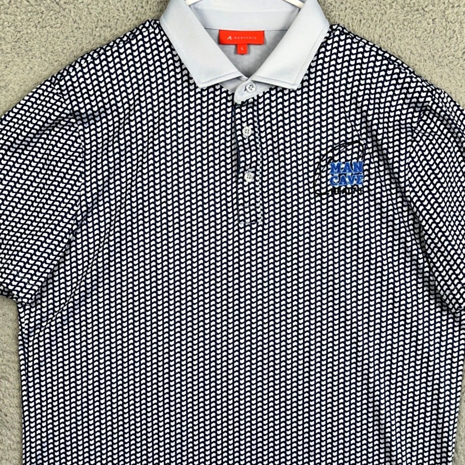 Vintage Redvanly Polo Shirt Mens L Navy White Geometric Chevron Golf Athletic Stretch Logo Size US L / EU 52-54 / 3 - 2 Thumbnail
