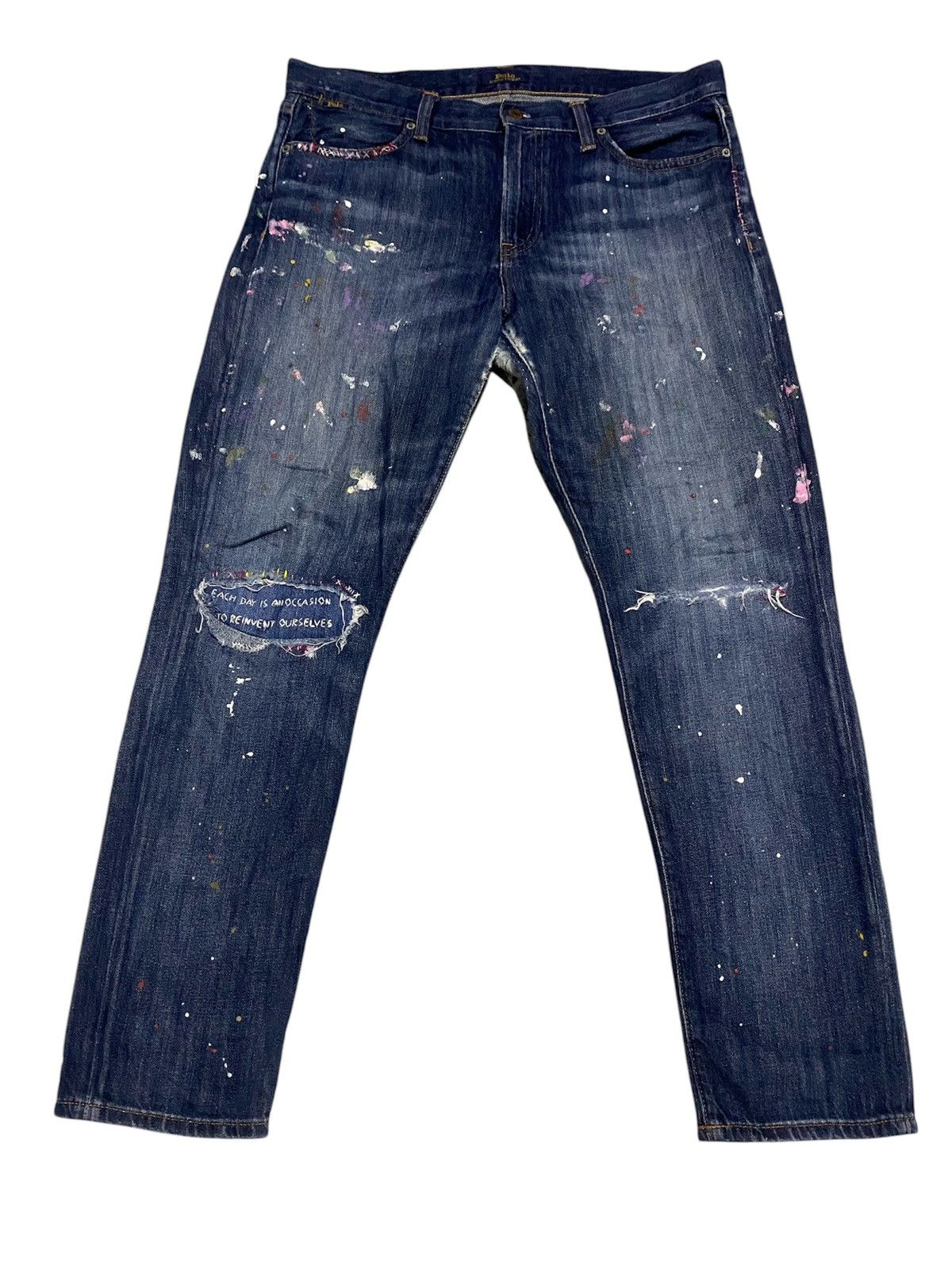 Polo Ralph Lauren × Ralph Lauren OG Polo RL Painted Distress Patchwork Motivation Jeans Size US 35 - 2 Thumbnail