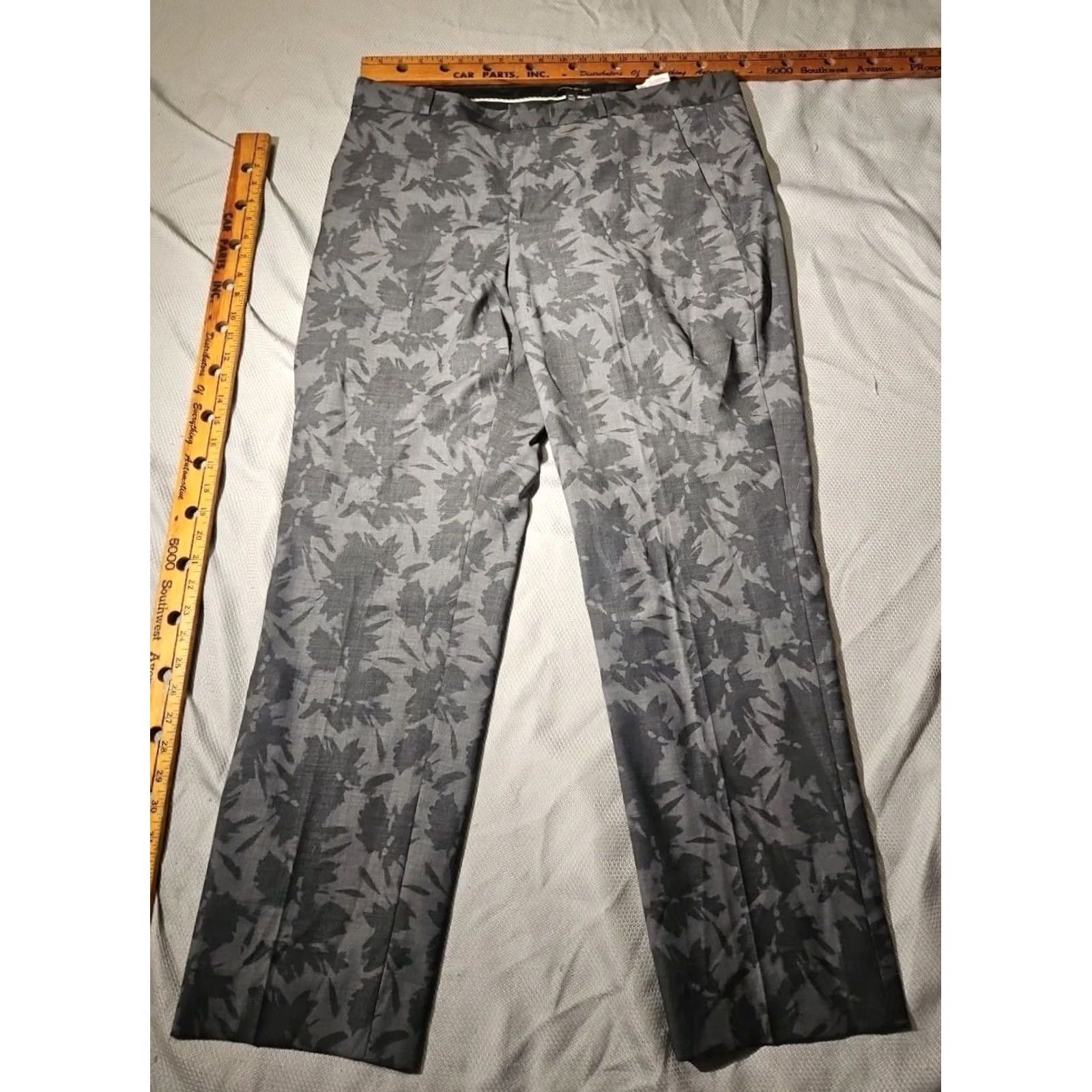 Banana Republic Banana Republic Avery Pants Womens 14 Tall Gray Wool Blend Floral Preppy Dress Pants Straight Leg Button ZIP Size 36" / US 14 / IT 50 - 2 Thumbnail